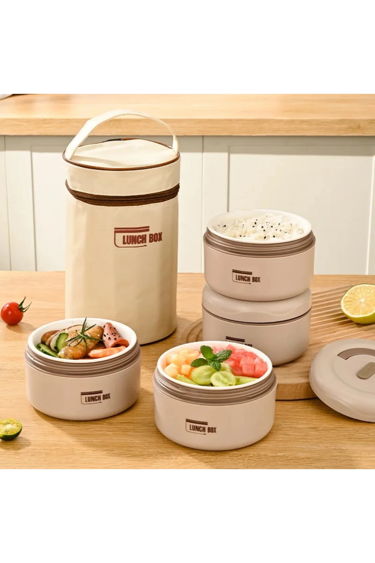 Yalıtımlı Termos Çantalı Paslanmaz 3 Bölmeli 3 Litre Yemek Saklama Kabı Sefer Tası Gıda