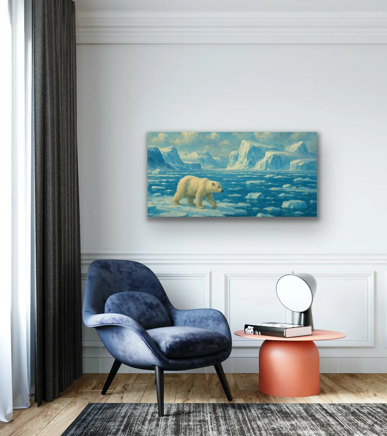 Yalnız Kutup Ayısı Kanvas Tablo 60x120cm - Çerçevesiz Duvar Dekorasyonu