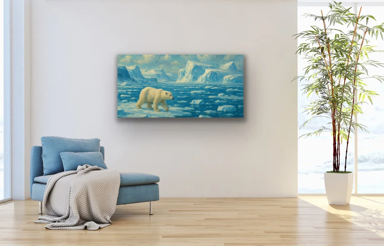 Yalnız Kutup Ayısı Kanvas Tablo 60x120cm - Çerçevesiz Duvar Dekorasyonu