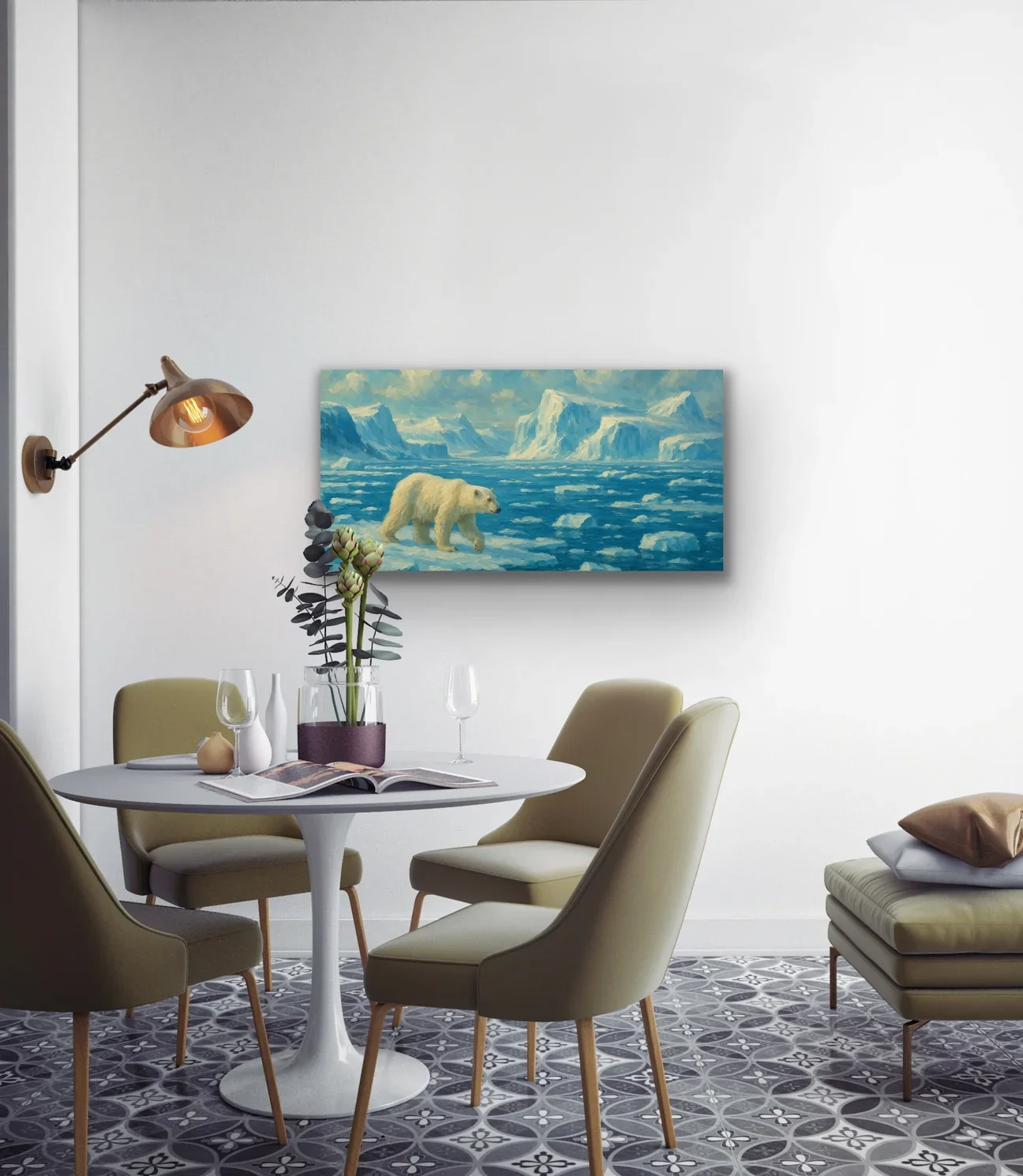 Yalnız Kutup Ayısı Kanvas Tablo 60x120cm - Çerçevesiz Duvar Dekorasyonu