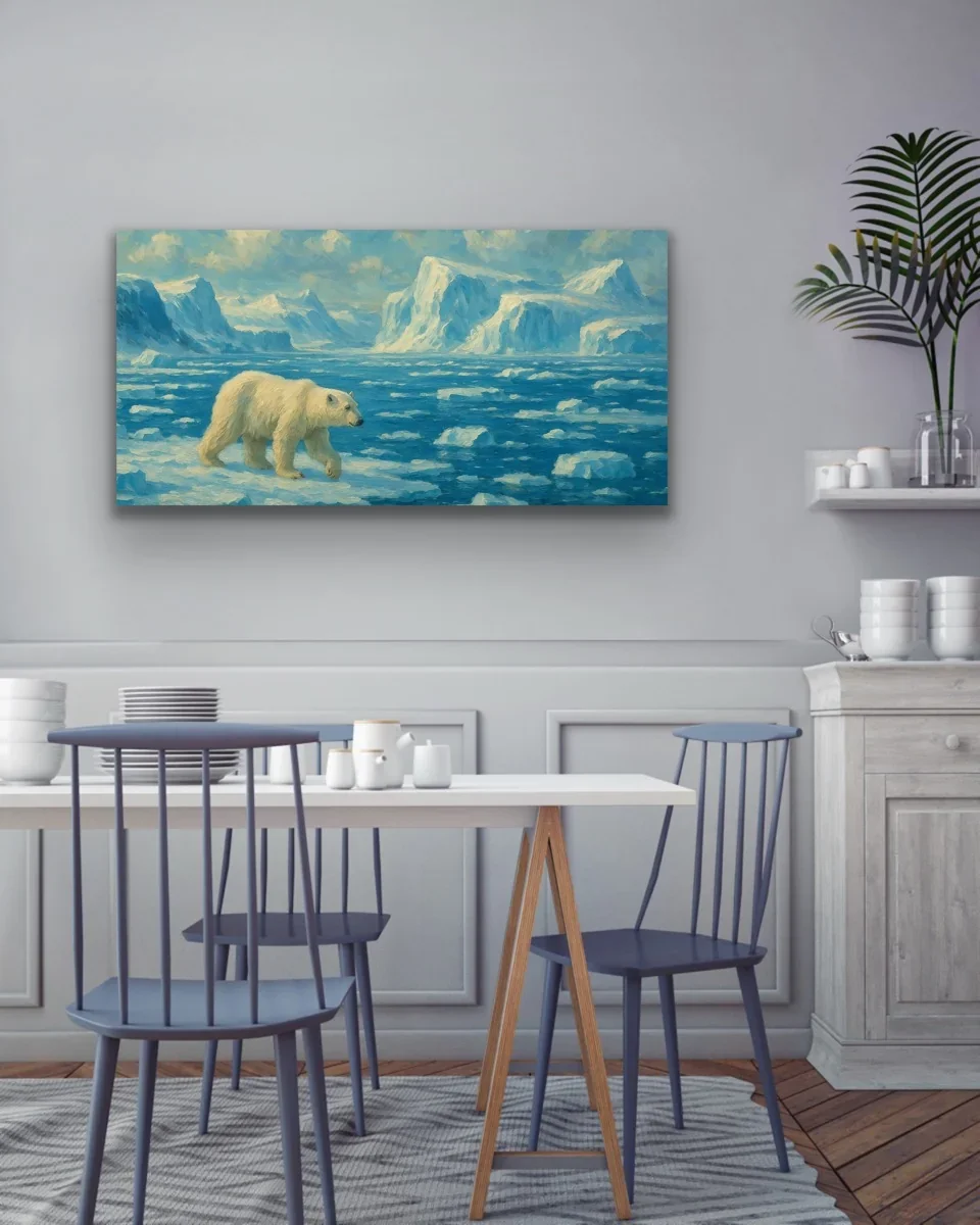Yalnız Kutup Ayısı Kanvas Tablo 60x120cm - Çerçevesiz Duvar Dekorasyonu