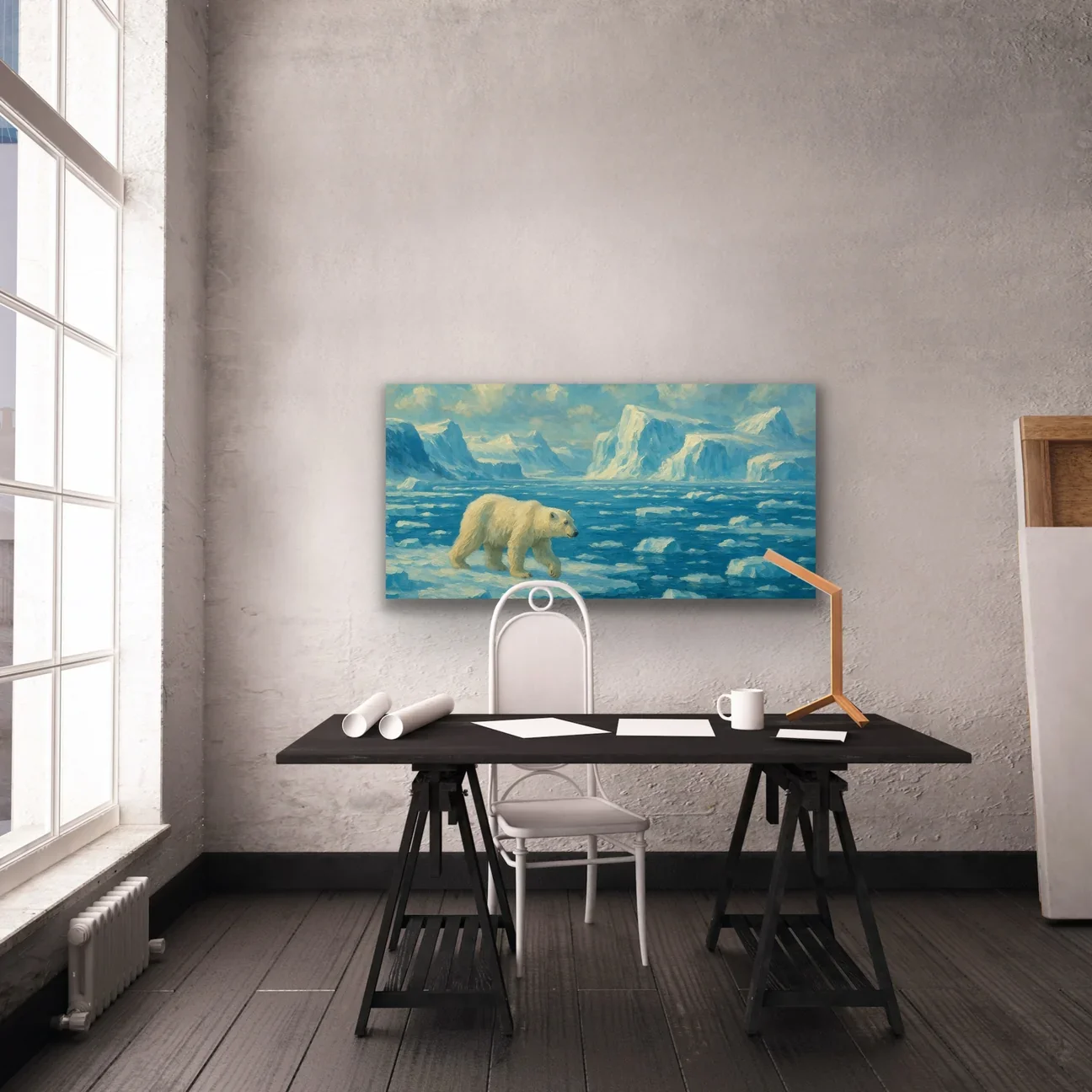 Yalnız Kutup Ayısı Kanvas Tablo 60x120cm - Çerçevesiz Duvar Dekorasyonu