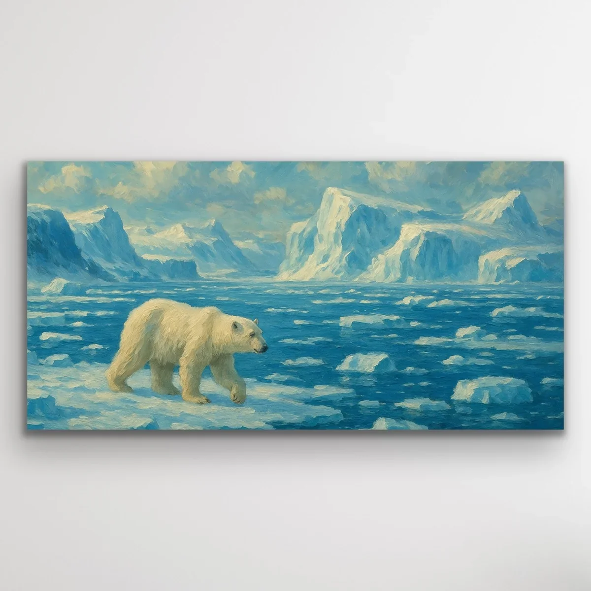 Yalnız Kutup Ayısı Kanvas Tablo 60x120cm - Çerçevesiz Duvar Dekorasyonu
