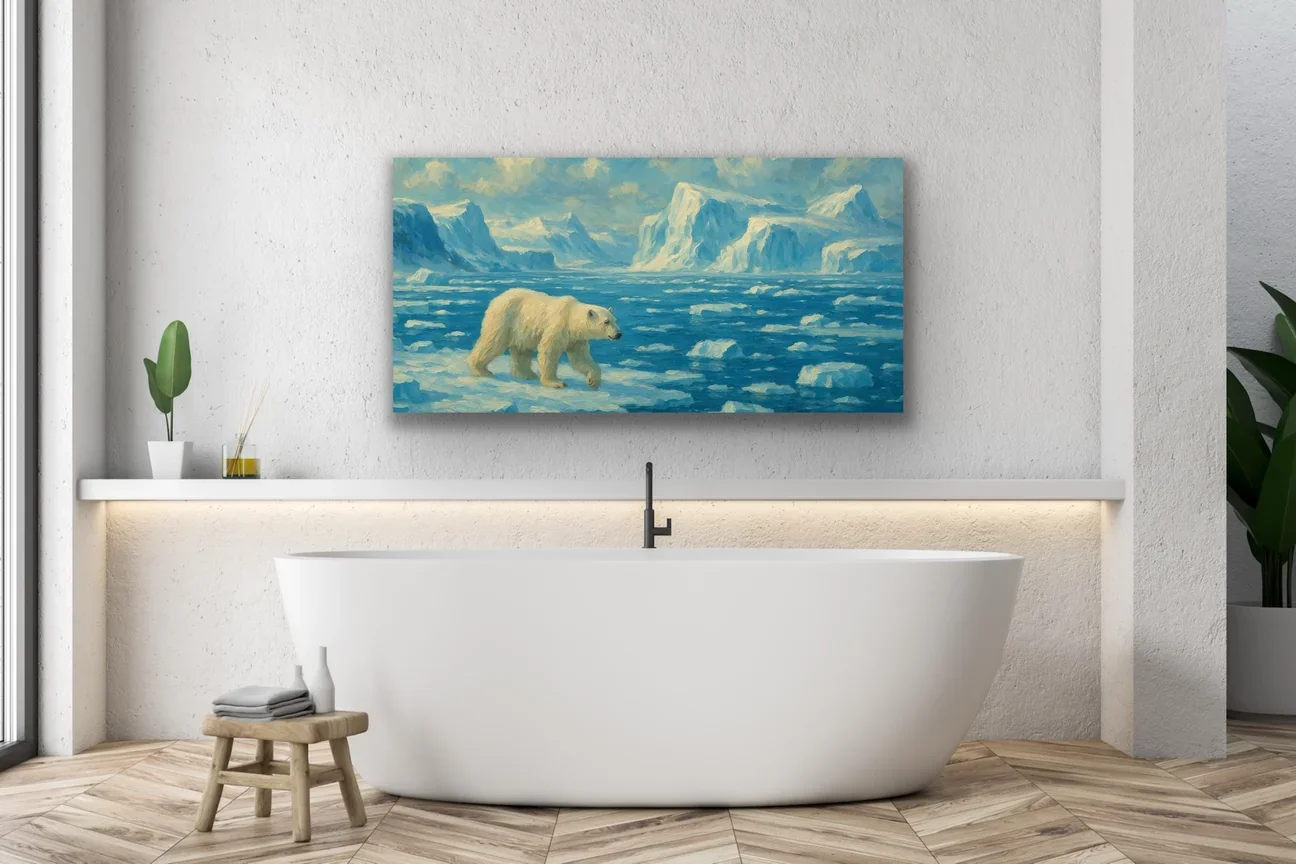 Yalnız Kutup Ayısı Kanvas Tablo 60x120cm - Çerçevesiz Duvar Dekorasyonu