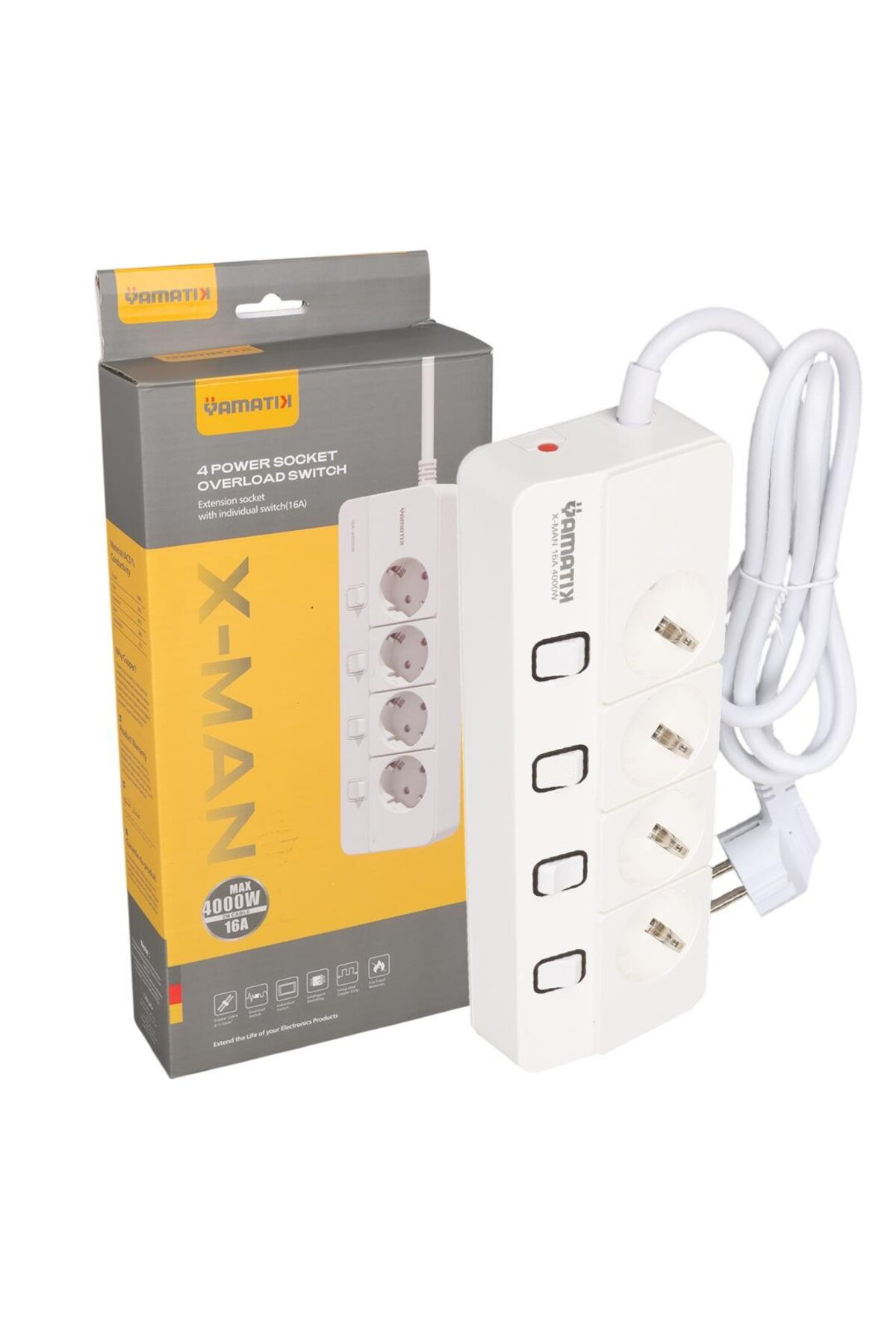 Yamatik X-MAN-104 A-CLASS 4'lü Ayrı Anahtarlı 2 Metre Akım Koruma