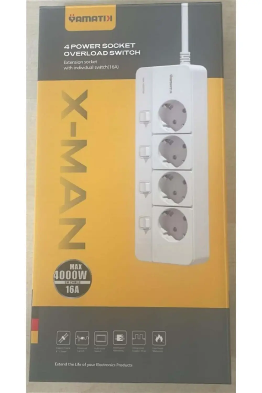 Yamatik X-Man-104 A-Class 4'Lü Ayrı Anahtarlı 2 Metre Akım Koruma