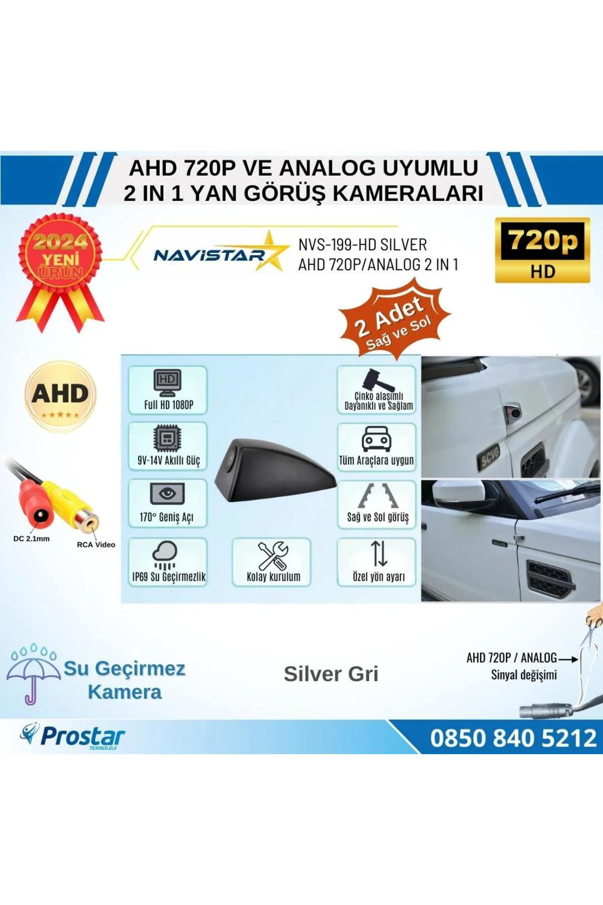 Yan Araç Kamerası AHD 720P ve Analog PAL Mini (Silver Gri) Özel T Yan Araç Kamerası AHD 720P ve Analog PAL Mini (Silver Gri) Özel T