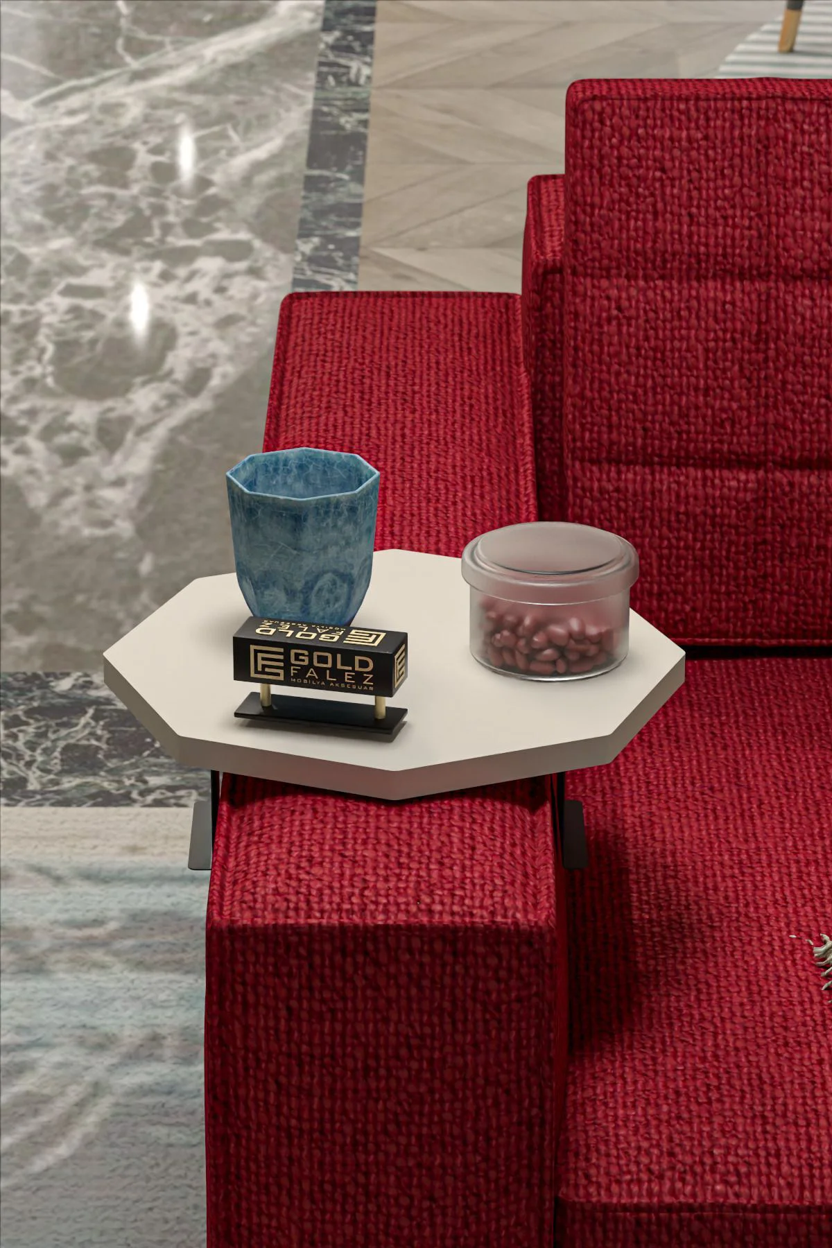 Yan Sehpa Ayarlanabilir Tepsi Dekoratif Modern Tepsi SEKİZGEN Kre