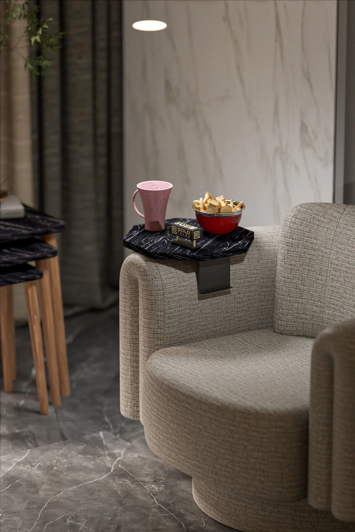 Yan Sehpa Ayarlanabilir Tepsi Dekoratif Modern Tepsi SEKİZGEN Ben