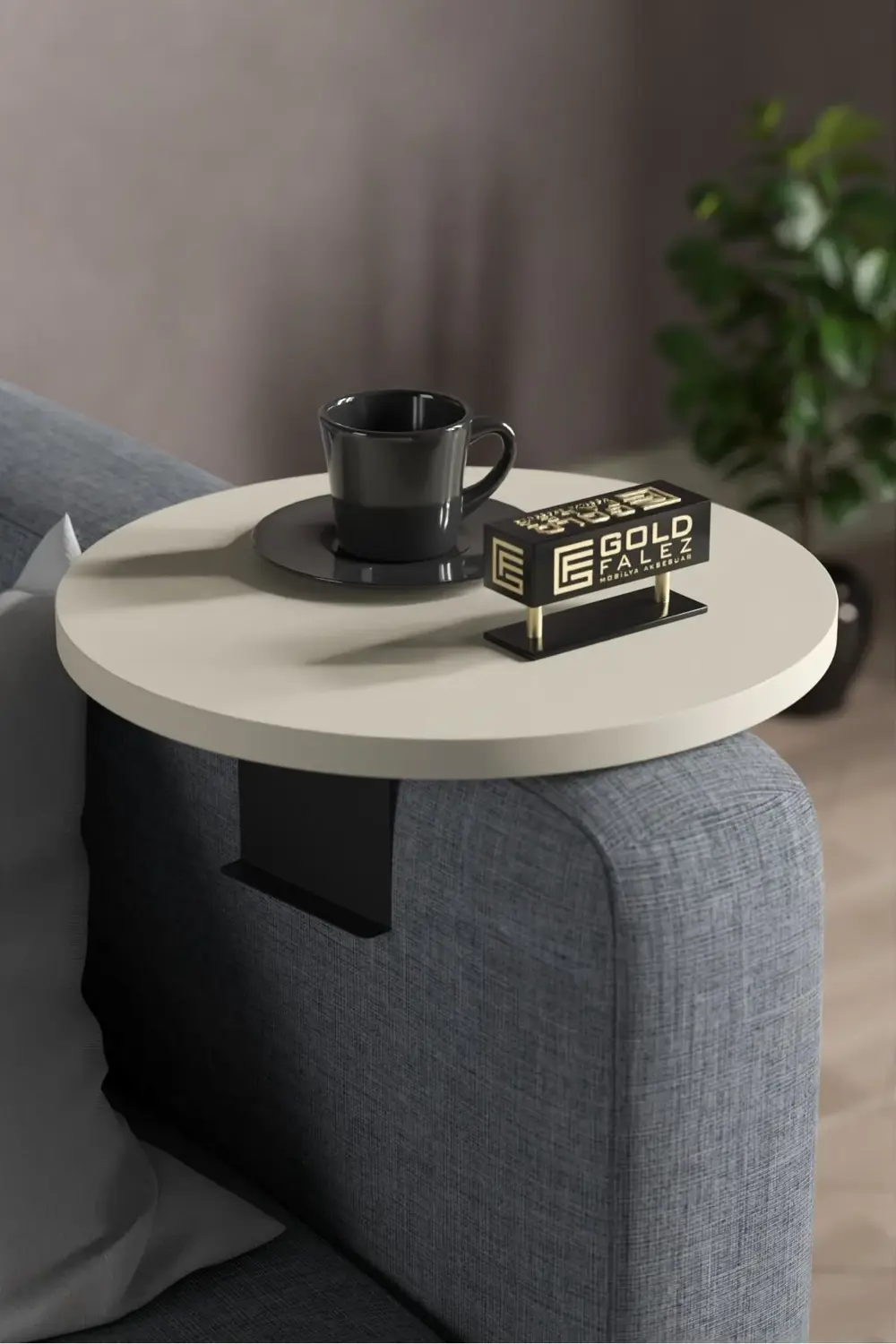 Yan Sehpa Ayarlanabilir Tepsi Dekoratif Modern Tepsi Krem