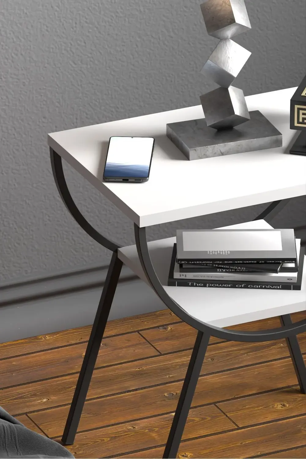 Yan Sehpa Komodin Metal Ayak BEYAZ