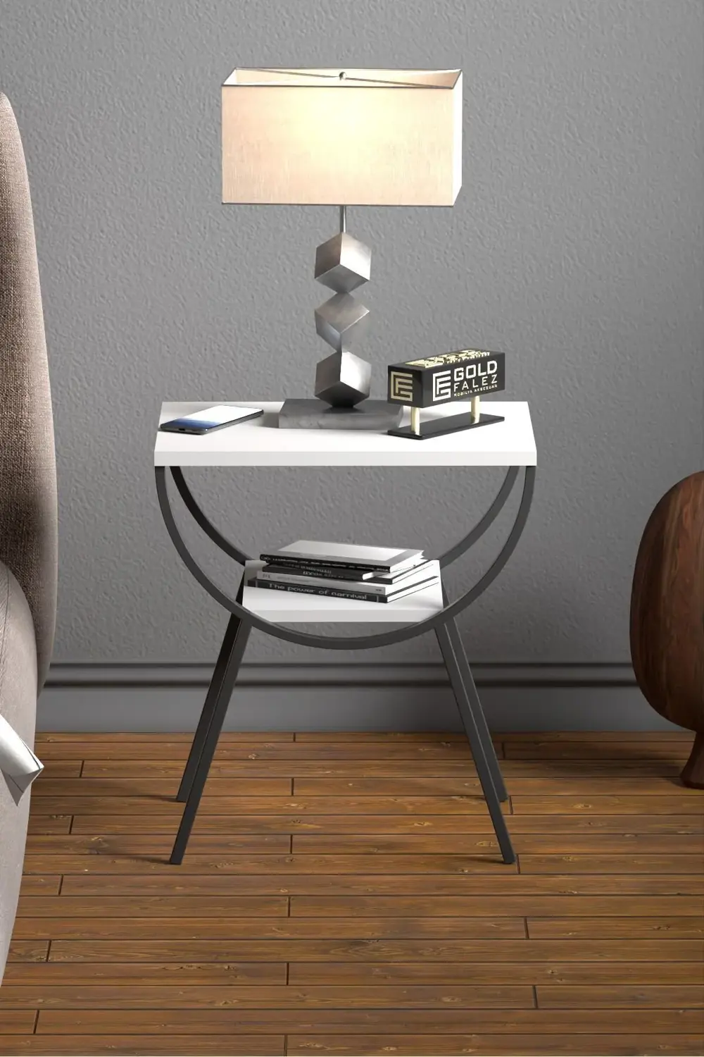 Yan Sehpa Komodin Metal Ayak BEYAZ