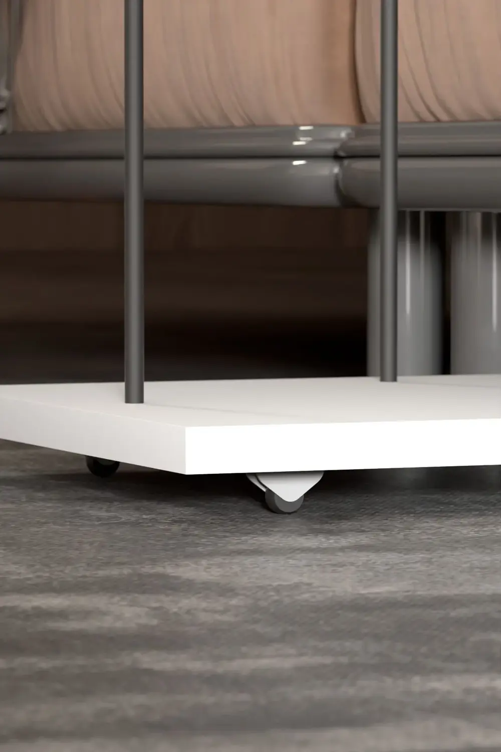 Yan Sehpa Tekerlekli Servis Sehpası HND Dikdörtgen Beyaz