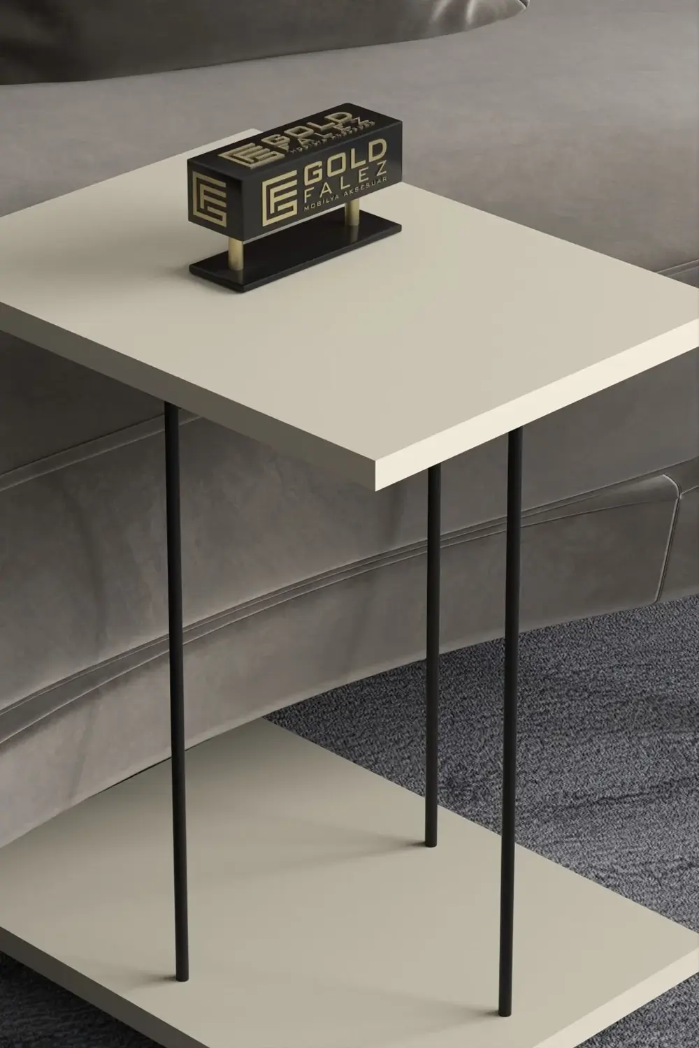 Yan Sehpa Tekerlekli Servis Sehpası HND Dikdörtgen Krem