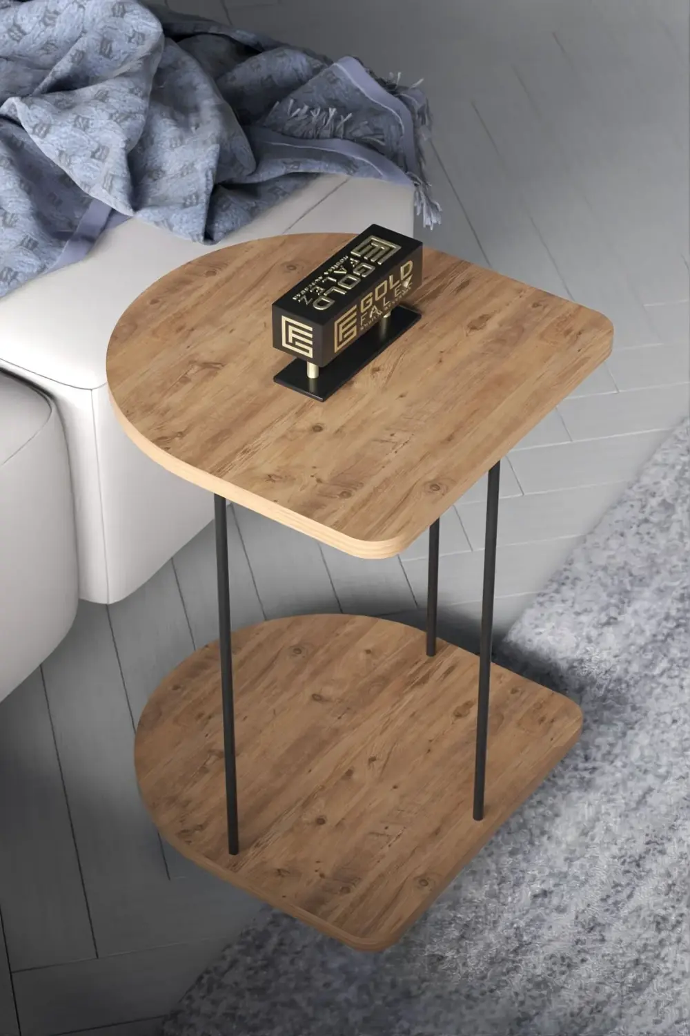 Yan Sehpa Tekerlekli Servis Sehpası HND Oval Atlantik Çam