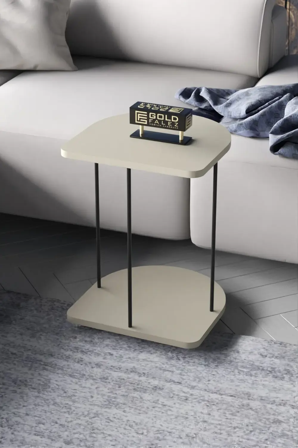 Yan Sehpa Tekerlekli Servis Sehpası Hnd Oval Krem