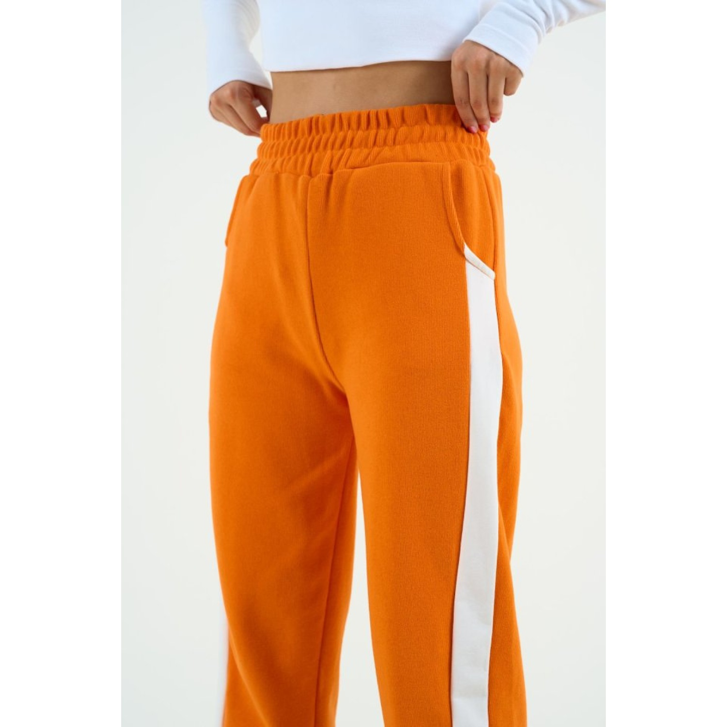 Yandan Kalın Şeritli Eşofman - Portakal Oranj