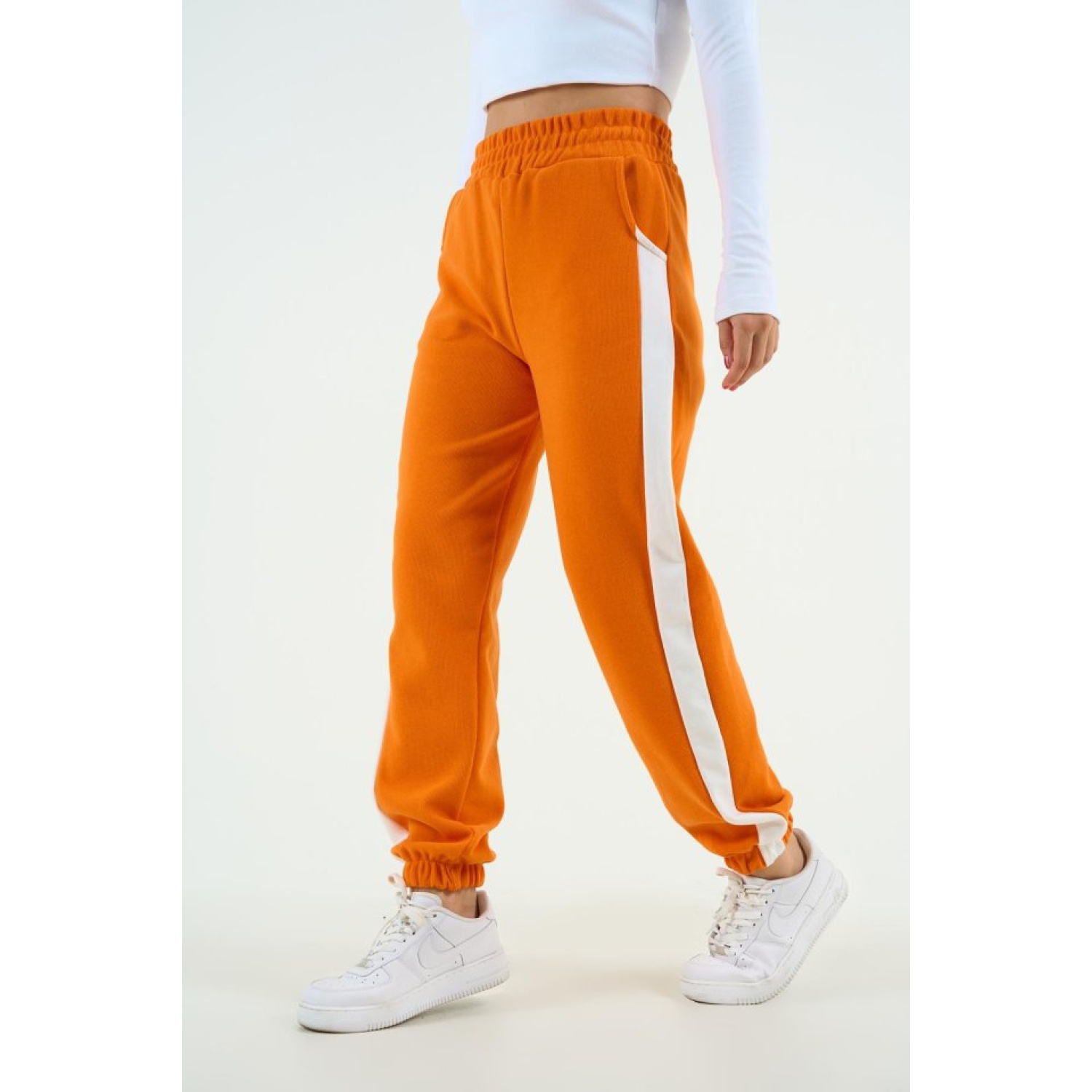 Yandan Kalın Şeritli Eşofman - Portakal Oranj