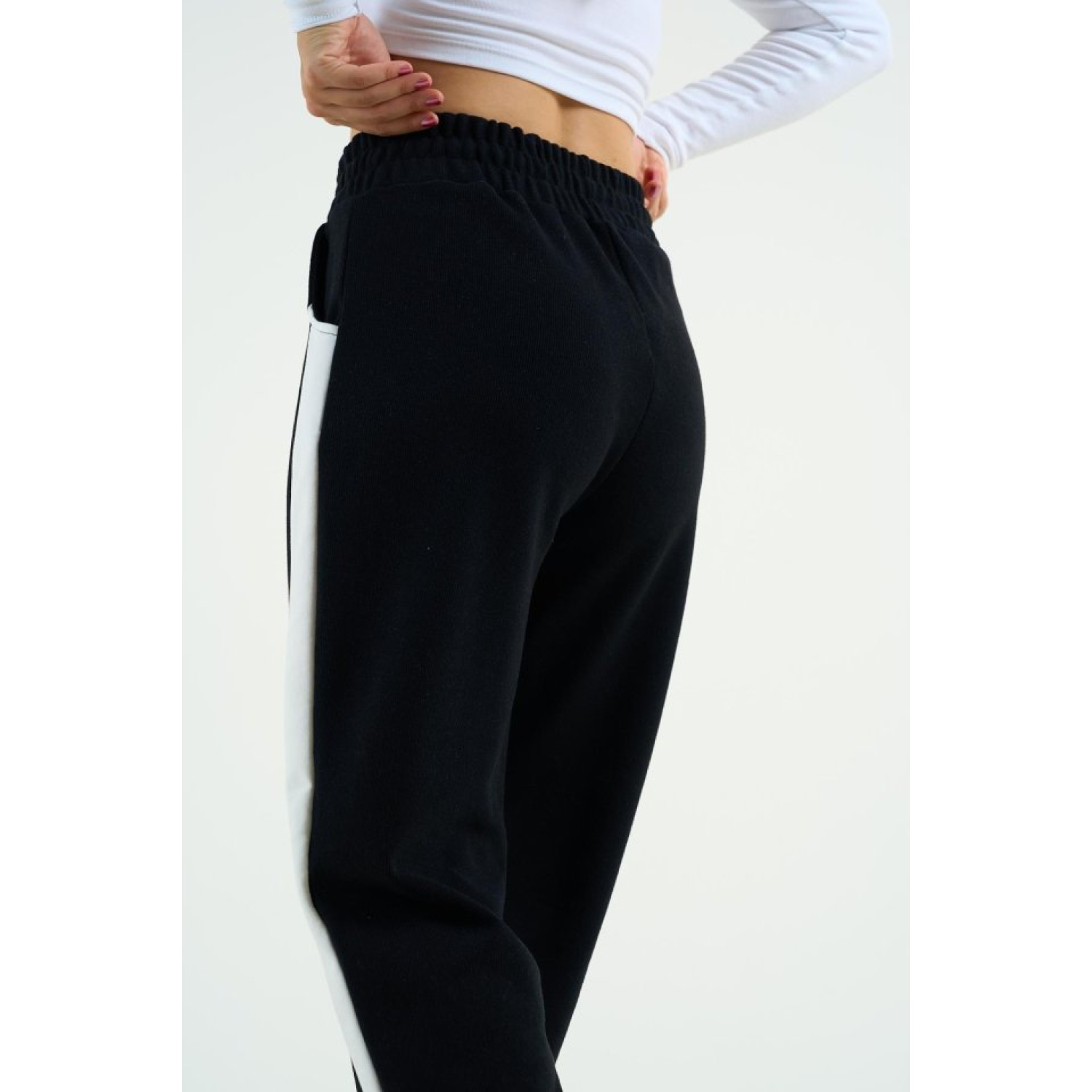 Yandan Kalın Şeritli Eşofman - Siyah