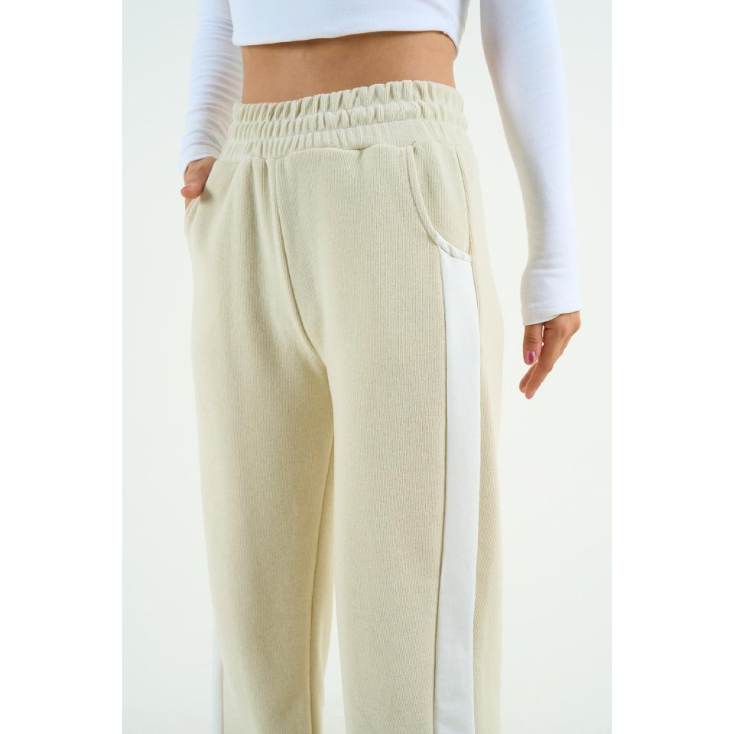 Yandan Kalın Şeritli Eşofman - Kemik