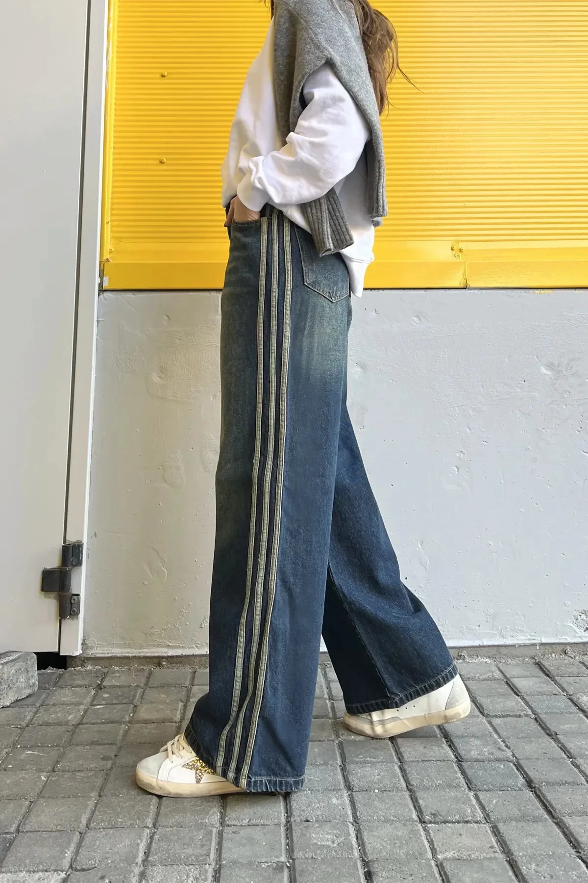 Yanı Şeritli Yıkamalı Baggy Jean