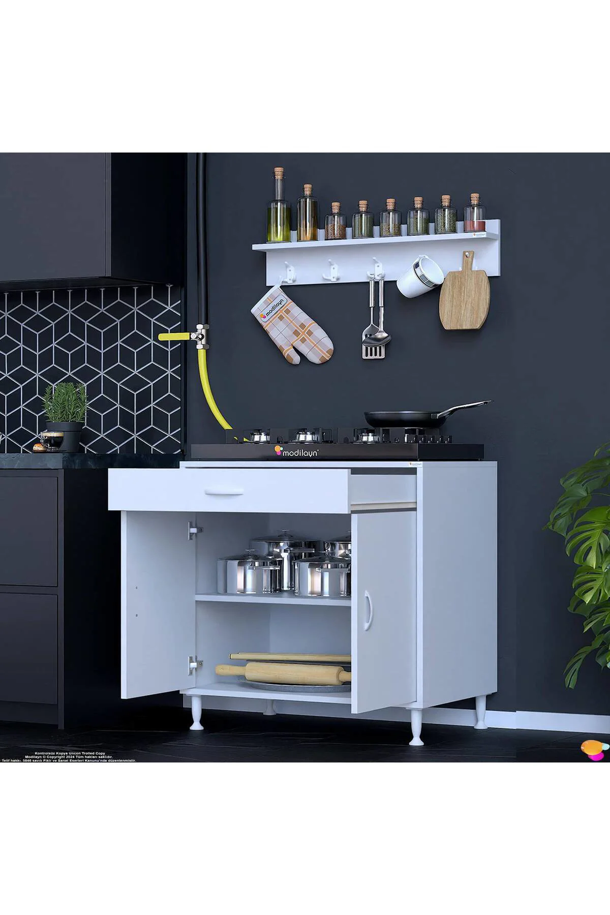 Yankı 56 cm Derinlik 80 cm Genişlikte Dolap Baharat Raflı Set Üst