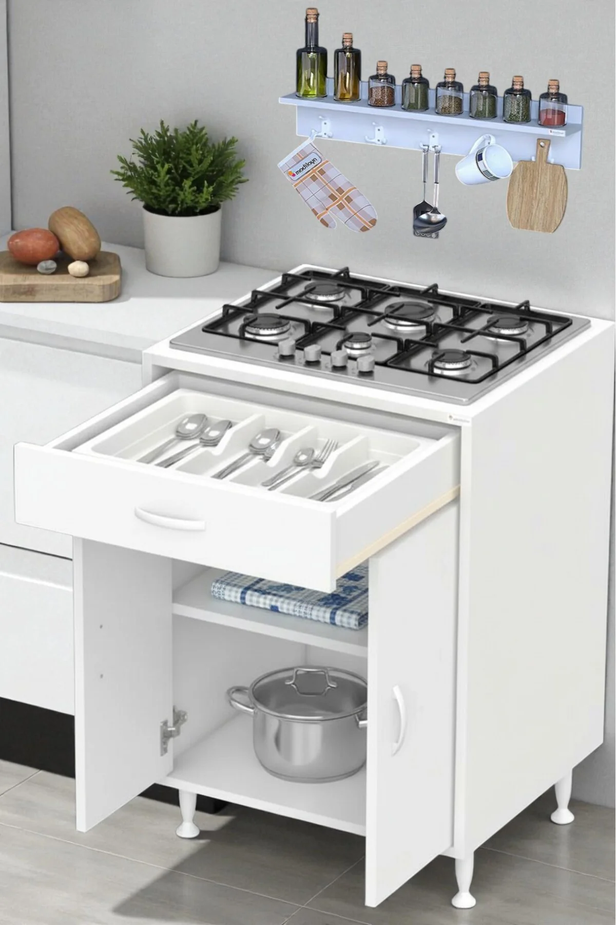 Yankı 56 cm Derinlik 65 cm Genişlikte Dolap Baharat Raflı Set Üst
