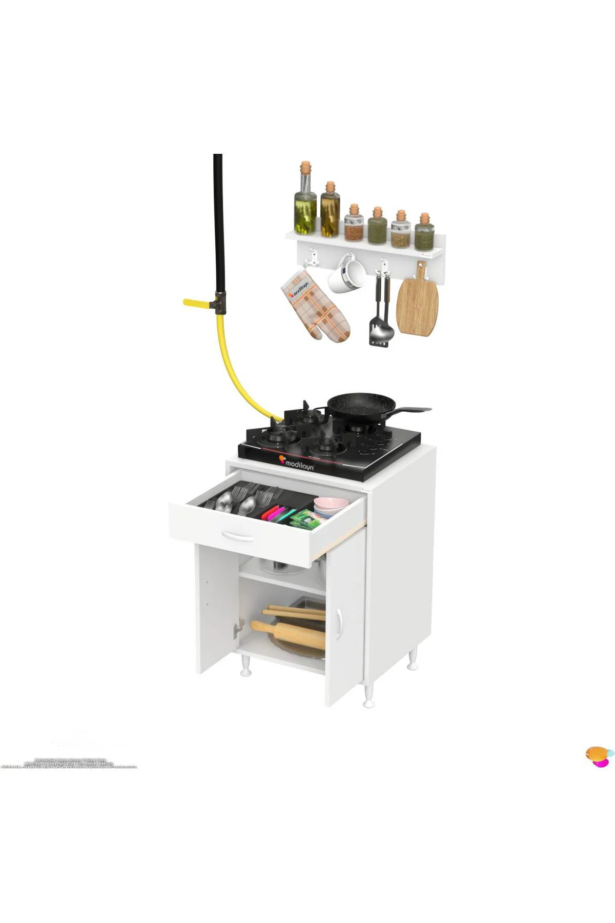 Yankı 56 cm Derinlik 65 cm Genişlikte Dolap Baharat Raflı Set Üst