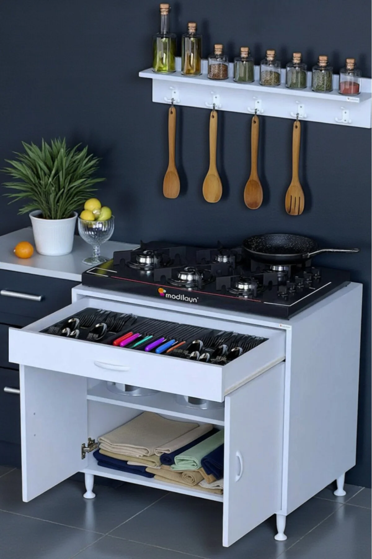 Yankı 56 cm Derinlik 80 cm Genişlikte Dolap Baharat Raflı Set Üst