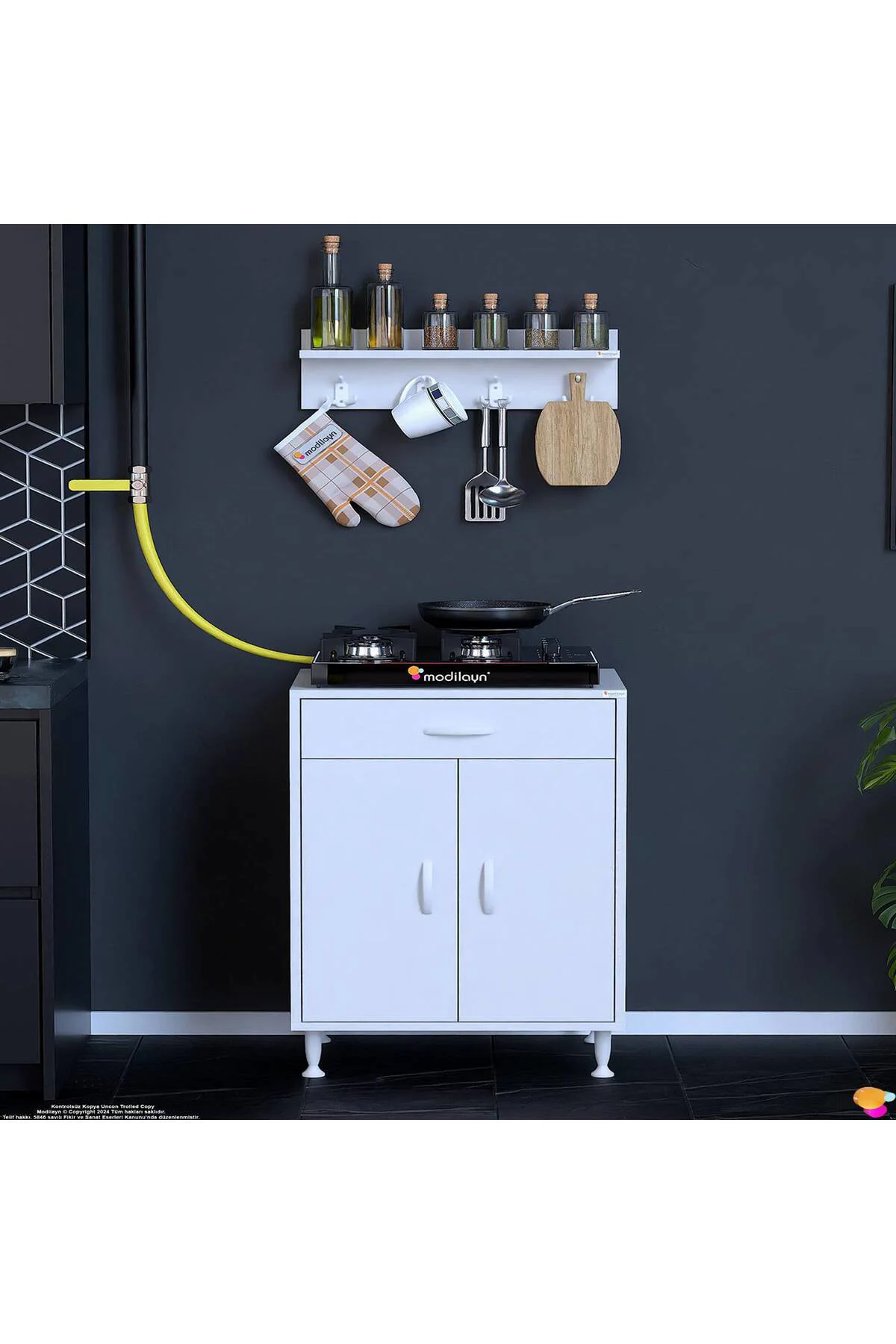 Yankı 56 cm Derinlik 65 cm Genişlikte Dolap Baharat Raflı Set Üst