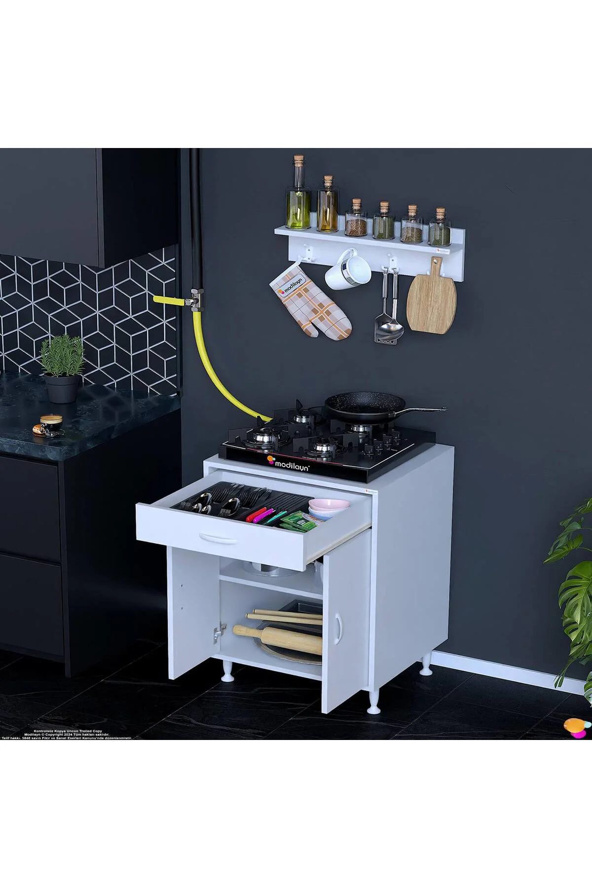 Yankı 56 cm Derinlik 60 cm Genişlikte Dolap Baharat Raflı Set Üst