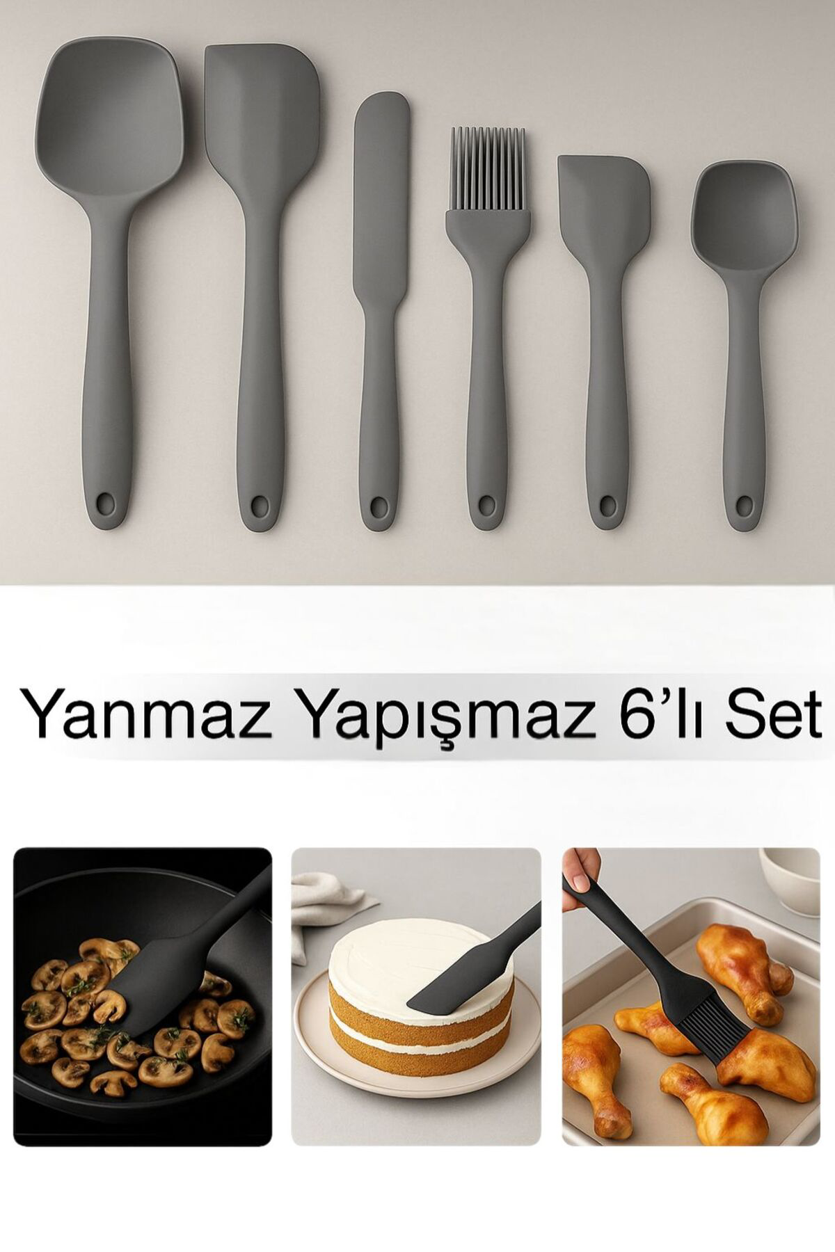 Yanmaz Yapışmaz 6’lı Mutfak Spatula Seti – Isıya Dayanıklı Siliko
