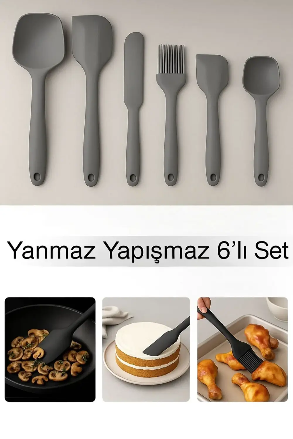 Yanmaz Yapışmaz 6’lı Mutfak Spatula Seti – Isıya Dayanıklı Siliko