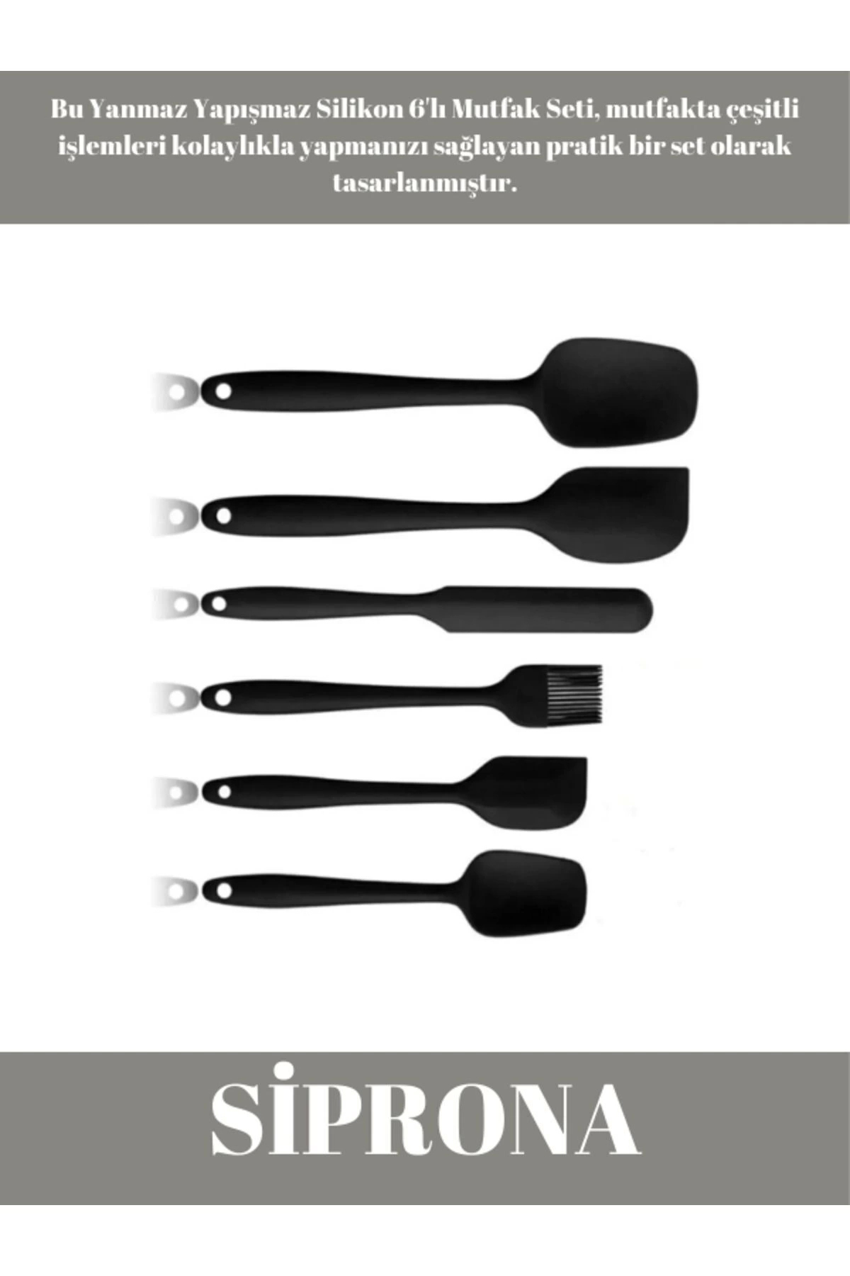 Yanmaz Yapışmaz Silikon 6'lı Pasta, Yumurta Fırçası, Kaşık Bıçak,