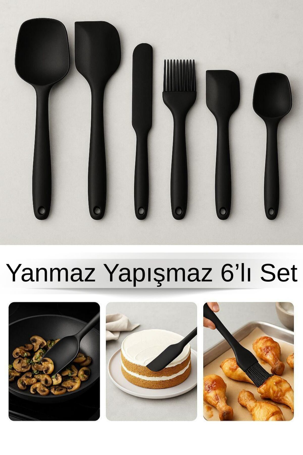 Yanmaz Yapışmaz Silikon 6’lı Mutfak Gereçleri Seti – Spatula, Fır