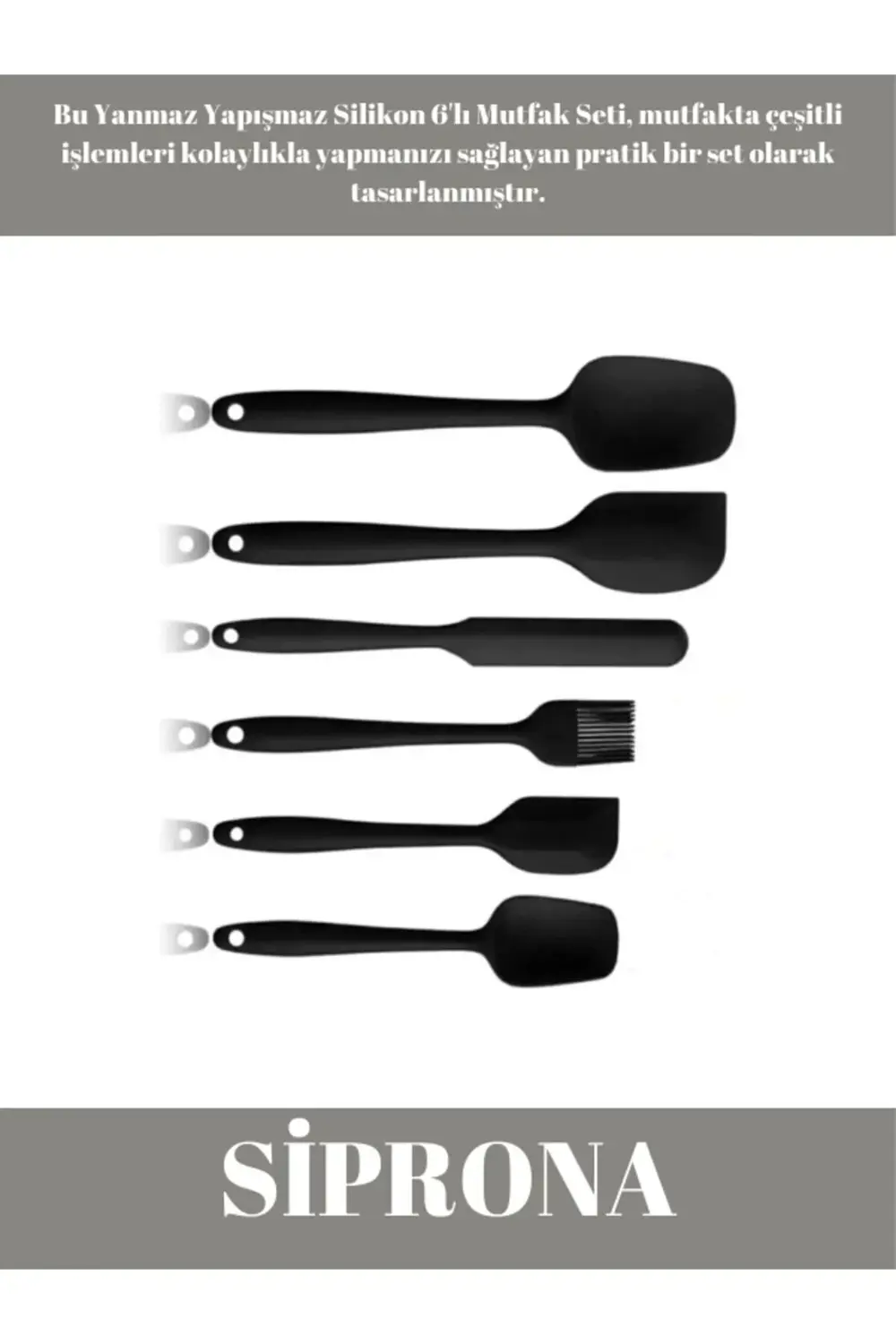Yanmaz Yapışmaz Silikon 6'lı Pasta, Yumurta Fırçası, Kaşık Bıçak,