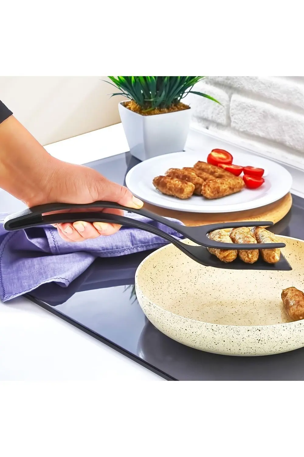 Ferah Plastik Yanmaz Yapışmaz Teflon Maşalı Spatula - 220 Dereceye Kadar Dayanı