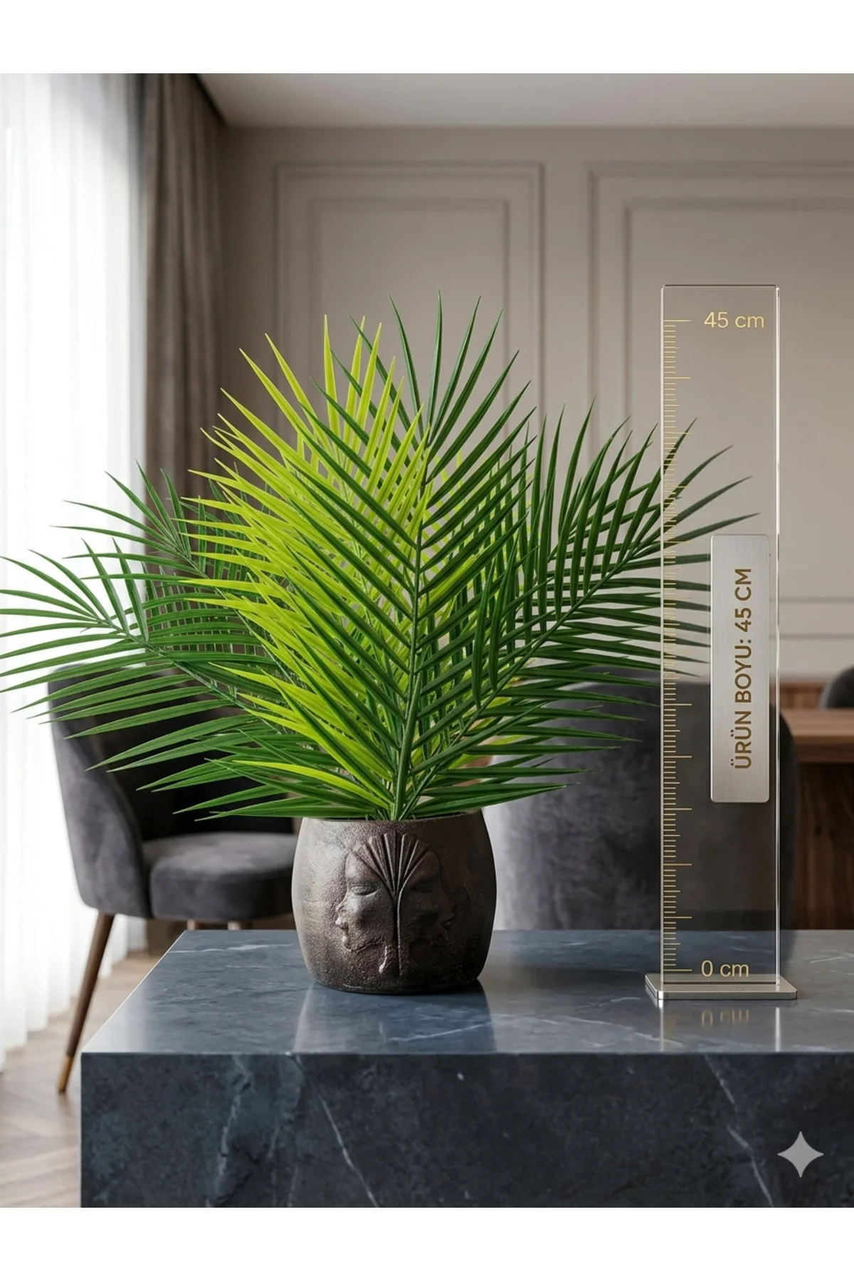 Yapay Areka Palmiyesi 45 cm Antik Bet Saksılı Lüks Salon Bitkisi 