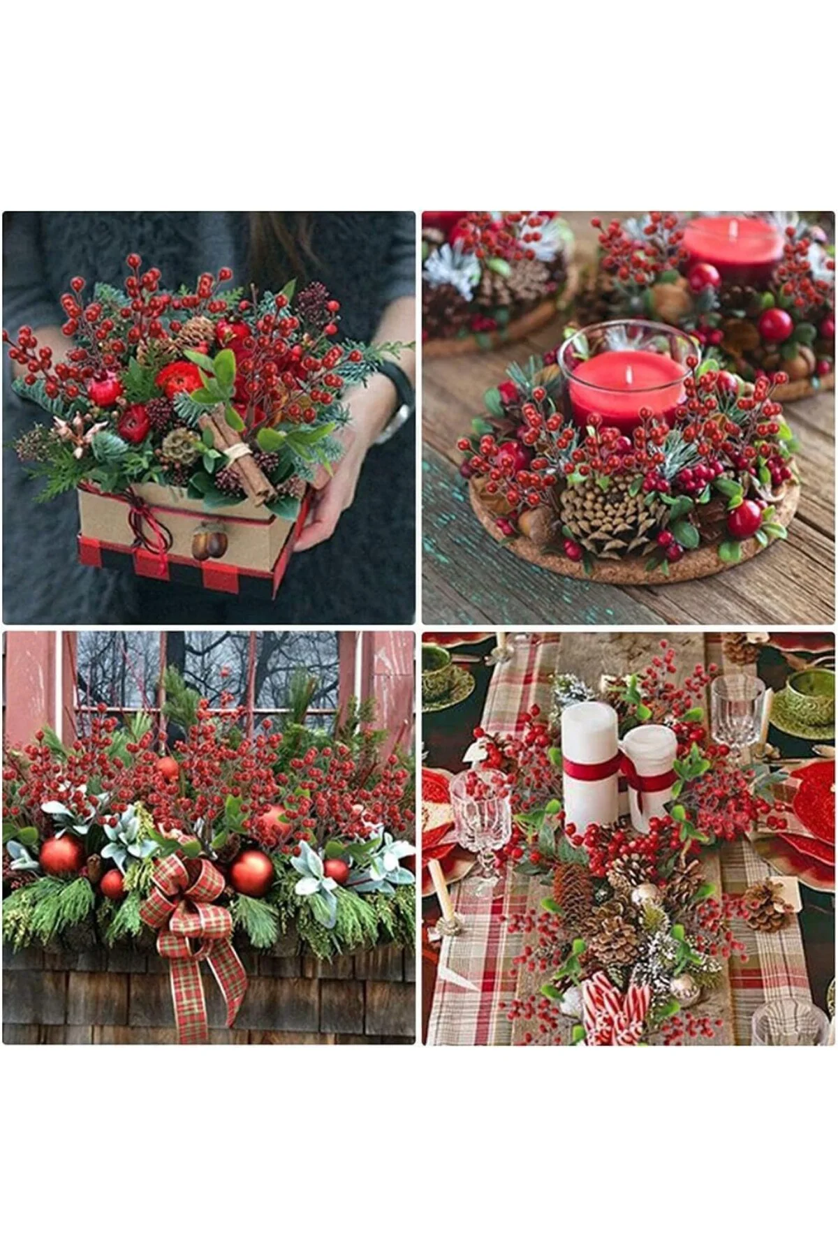 Yapay Çiçek Kokina 3 Dal lı Demet 20 * 15cm Yılbaşı Çiçeği Red Berry