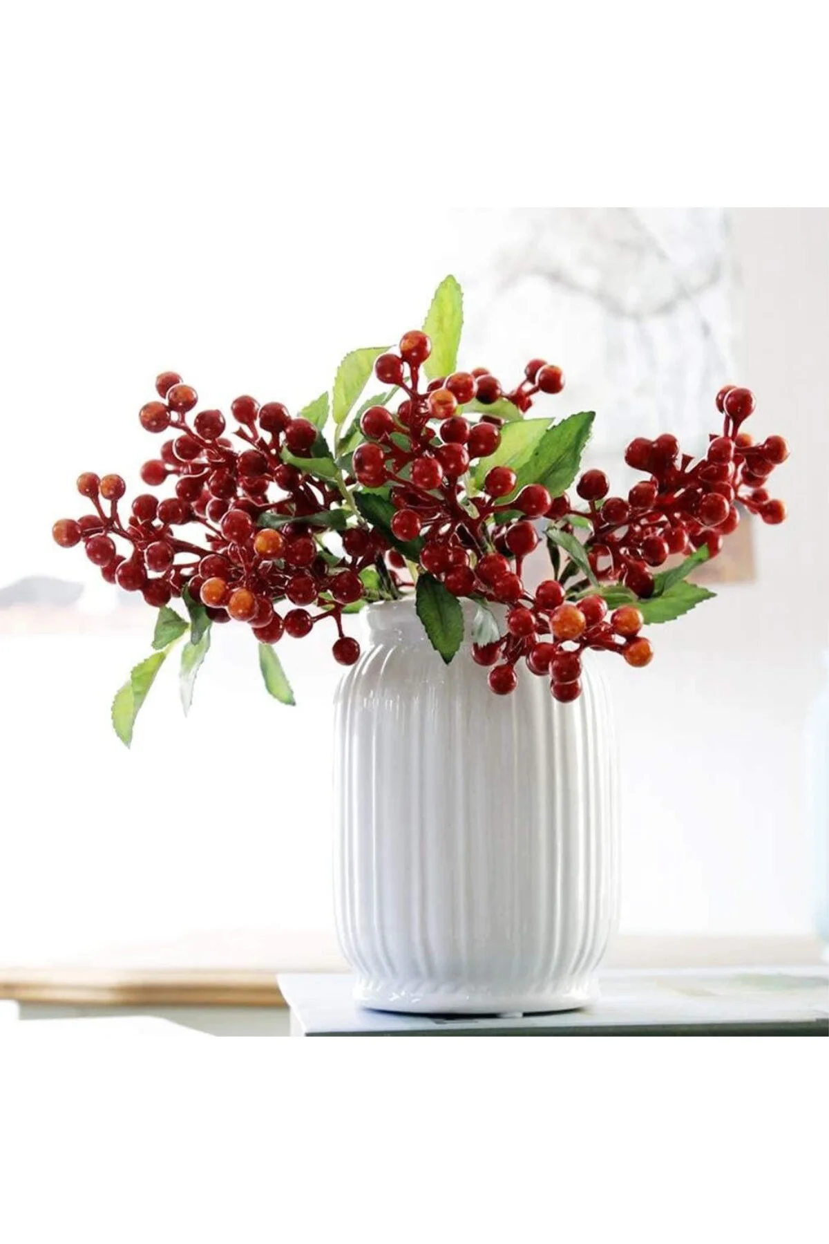 Yapay Çiçek Kokina 3 Dal lı Demet 20 * 15cm Yılbaşı Çiçeği Red Berry