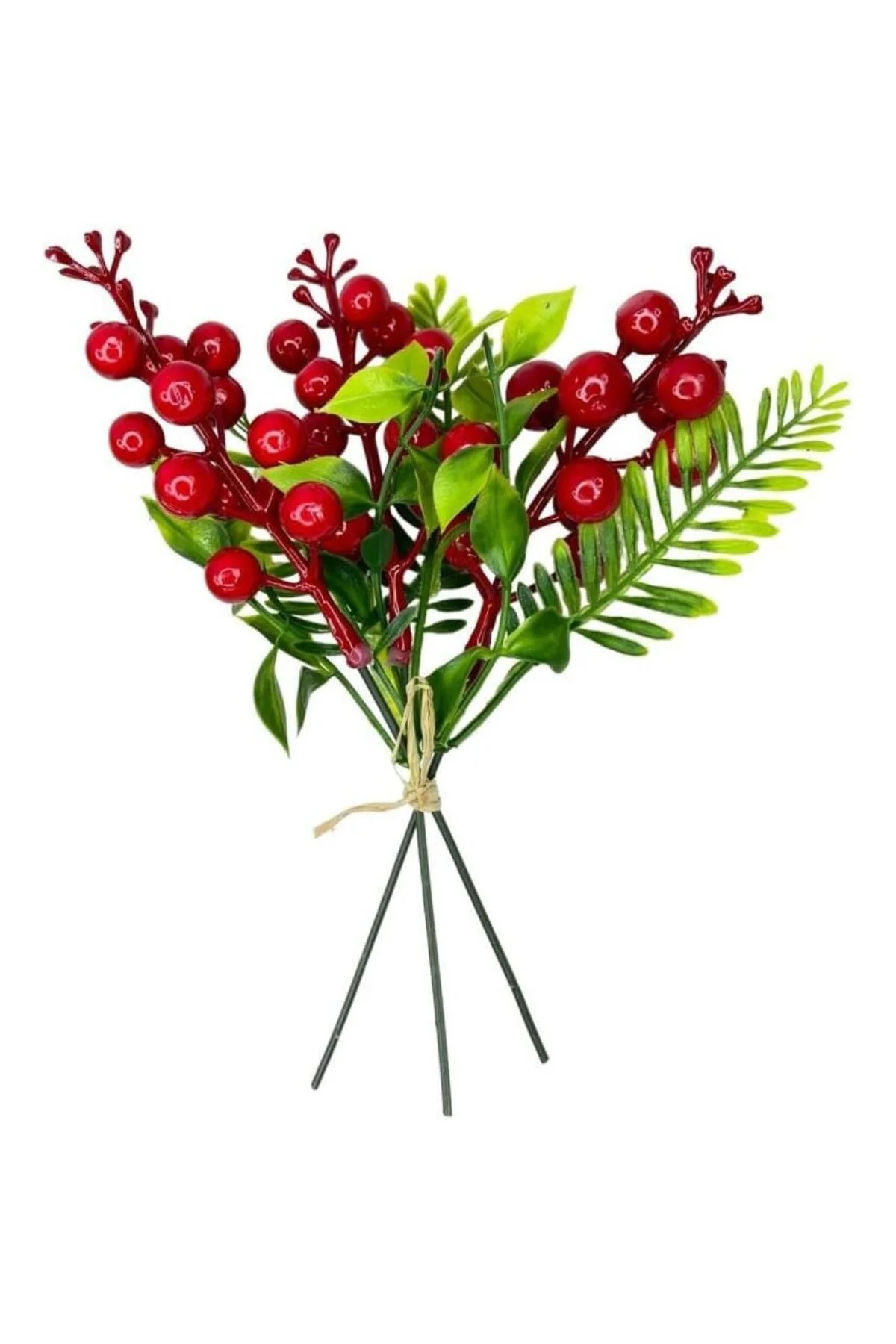 Yapay Çiçek Kokina 3 Dal lı Demet 20 * 15cm Yılbaşı Çiçeği Red Berry