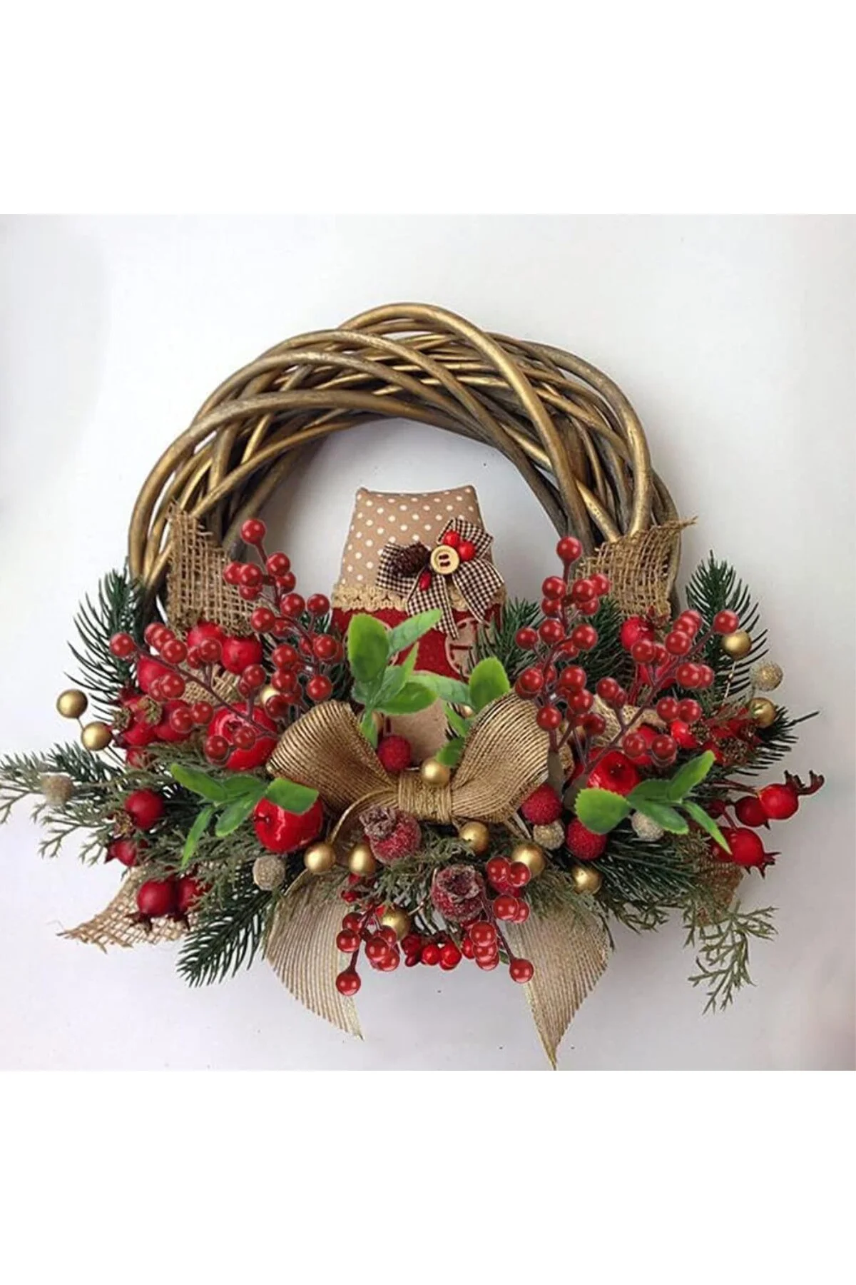 Yapay Çiçek Kokina 3 Dal lı Demet 20 * 15cm Yılbaşı Çiçeği Red Berry