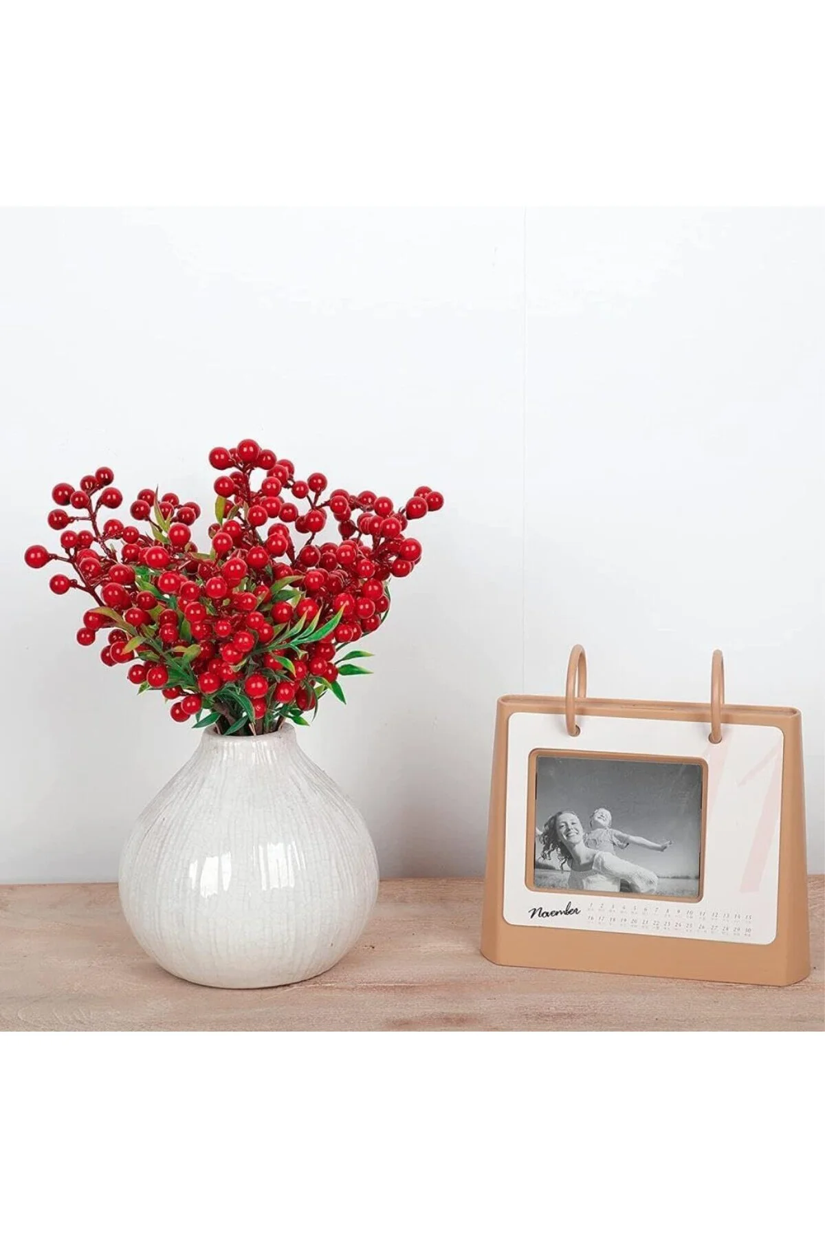 Yapay Çiçek Kokina 3 Dal lı Demet 20 * 15cm Yılbaşı Çiçeği Red Berry