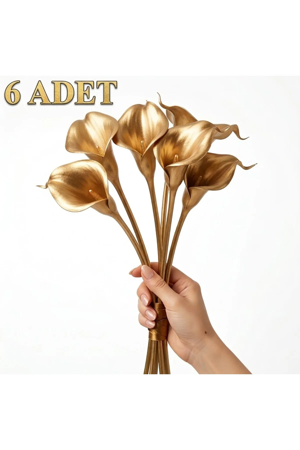 Yapay Gold Gala Çiçeği Demeti 34 cm – Altın Sarısı Islak Dokulu Gala Çiçek Vazo Aranjmanı