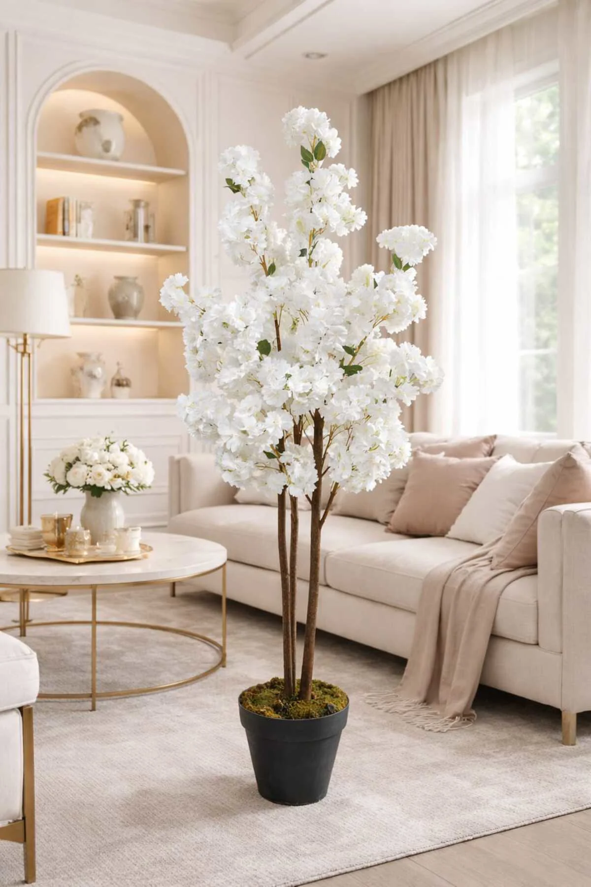 YAPAY LÜKS SAKURA 150 CM BOYUNDA 3 GÖVDELİ DEKORATİF EV VE OFİS A