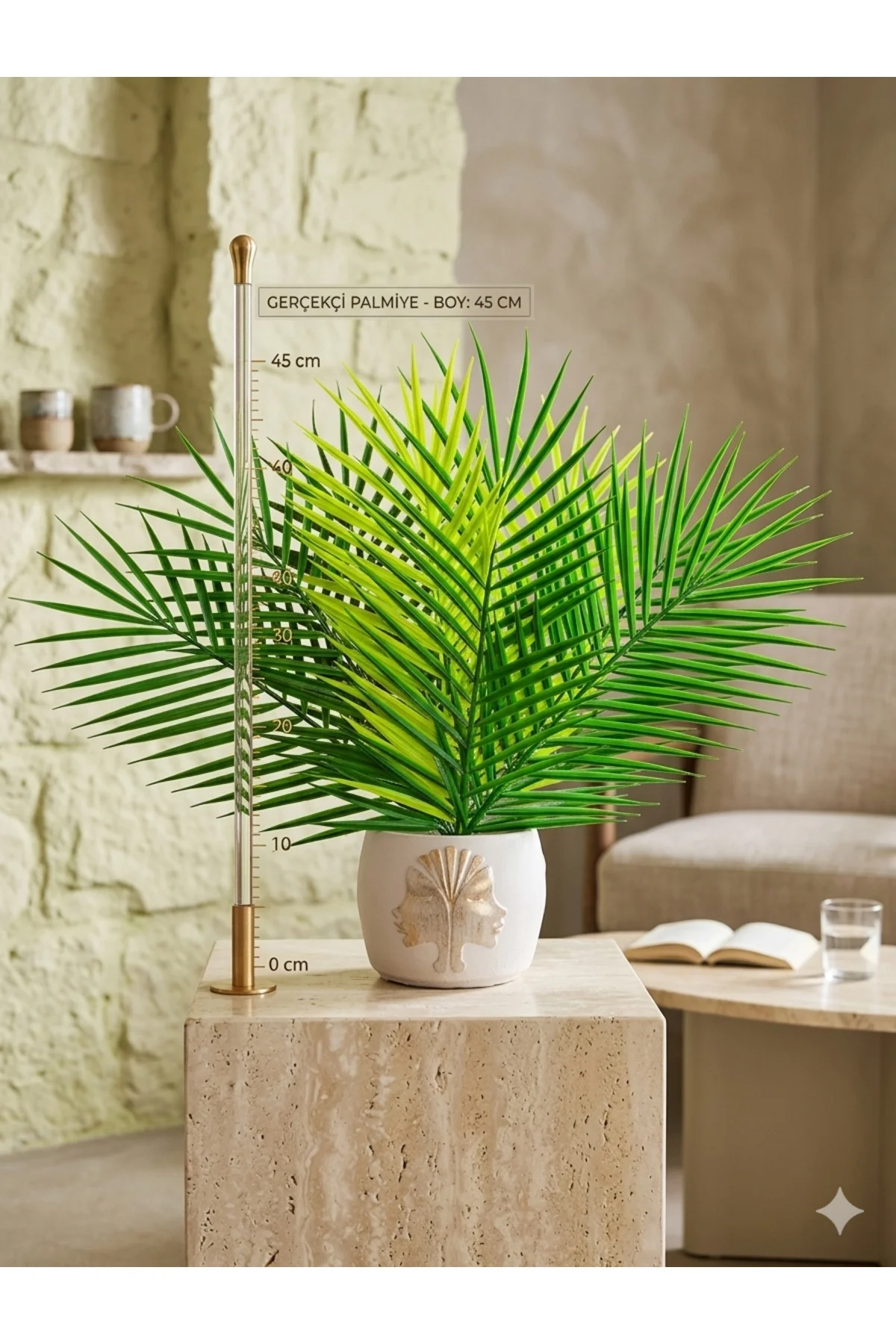 Yapay Mini Palmiye Ağacı 45 cm Bet saksılı Gerçekçi Salon Bitkisi