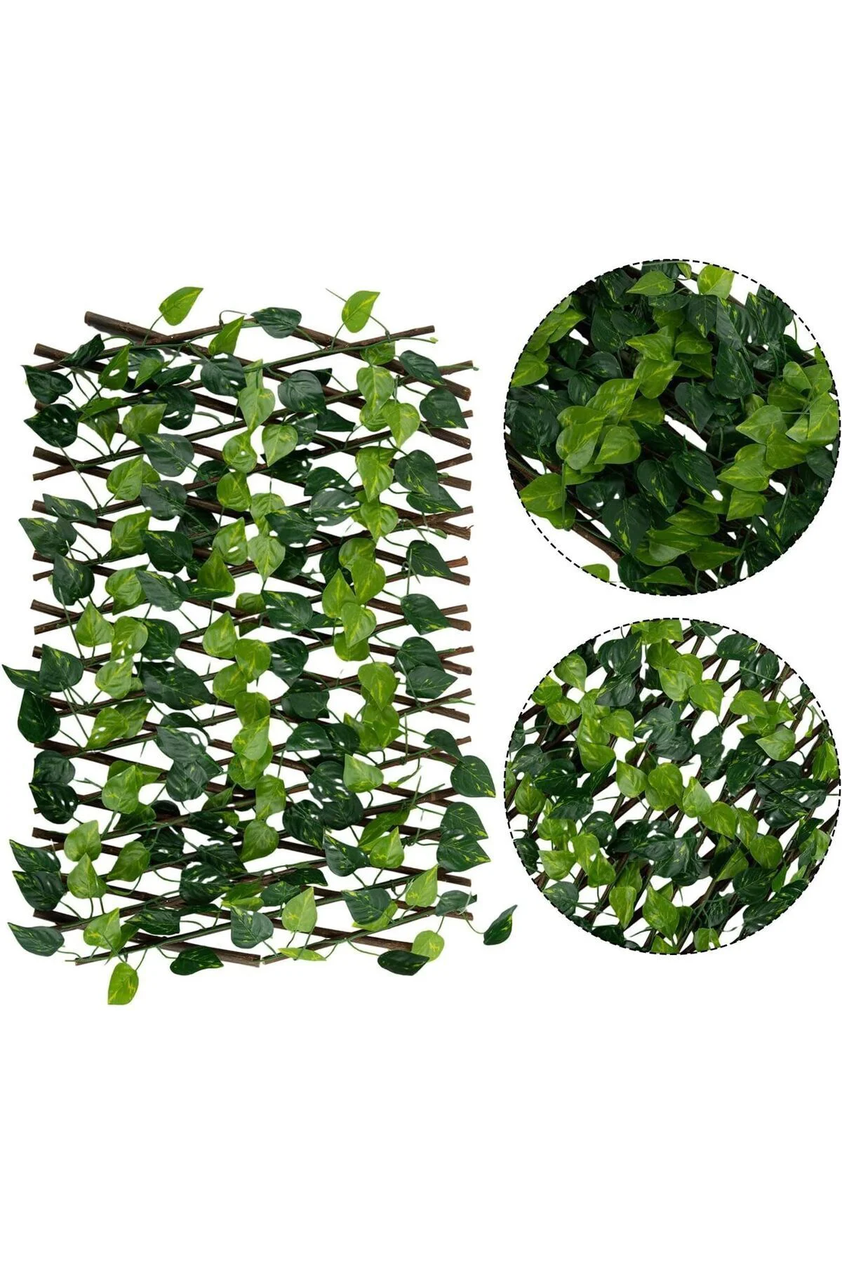 Yapay Sarmaşık Yapraklı Ahşap Akordiyon Çit 140x60 cm | Bahçe Bal