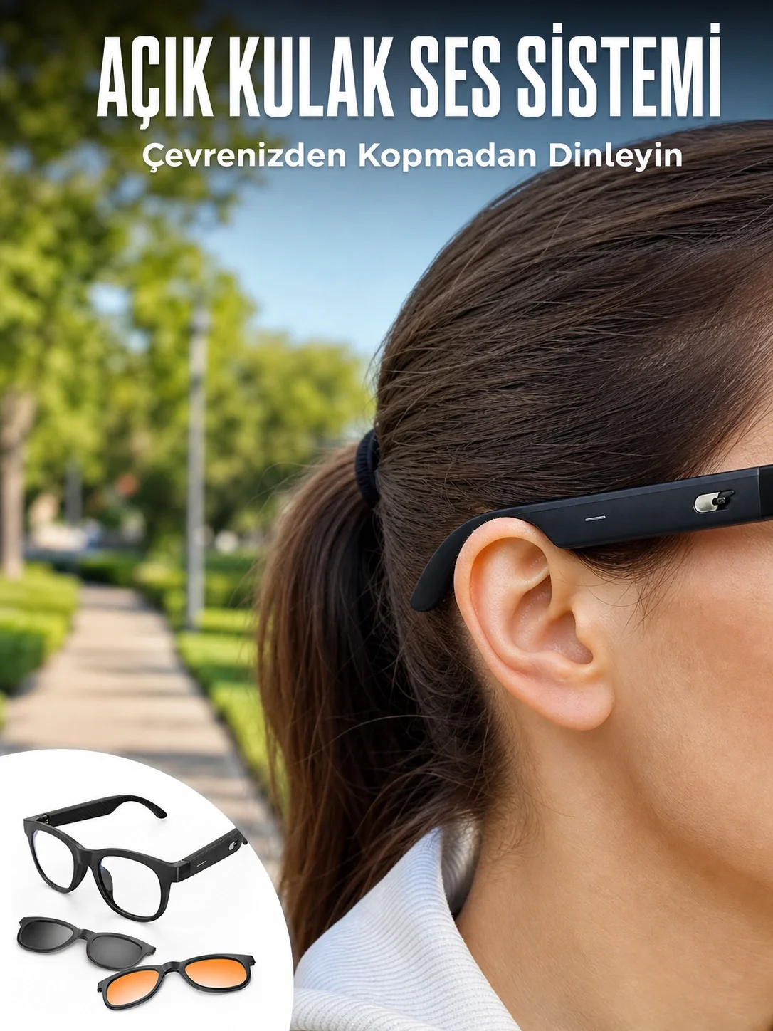 Yapay Zekâ Destekli Akıllı Bluetooth Gözlük Açık Kulak Ses Sistemi Günlük Kullanıma Uygun Hafif Tasarım Yapay Zekâ Destekli Akıllı Bluetooth Gözlük Açık Kulak Ses Sistemi Günlük Kullanıma Uygun Hafif Tasarım