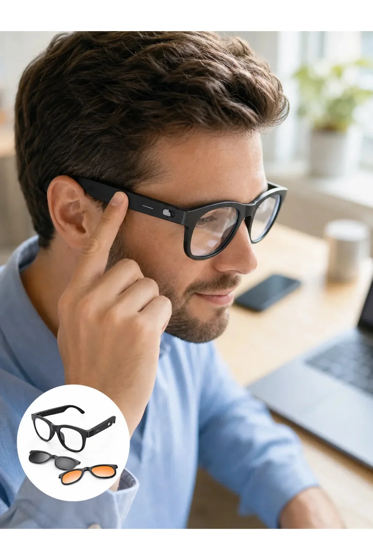 Yapay Zekâ Destekli Akıllı Gözlük Bluetooth 5.3 Bağlantı Dokunmatik Kontrol ve Manyetik Lens Siste