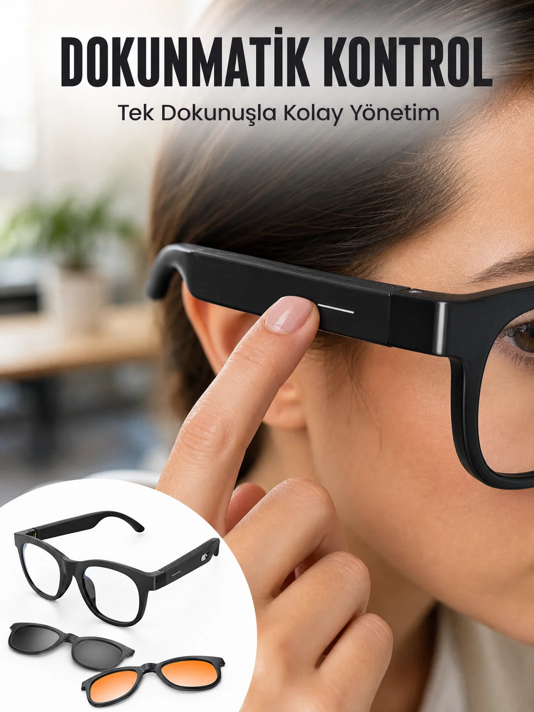Yapay Zekâ Destekli Bluetooth Gözlük Telefon Görüşmesi Müzik Dinleme Manyetik Şarj ve Açık Kulak Teknolojisi Yapay Zekâ Destekli Bluetooth Gözlük Telefon Görüşmesi Müzik Dinleme Manyetik Şarj ve Açık Kulak Teknolojisi